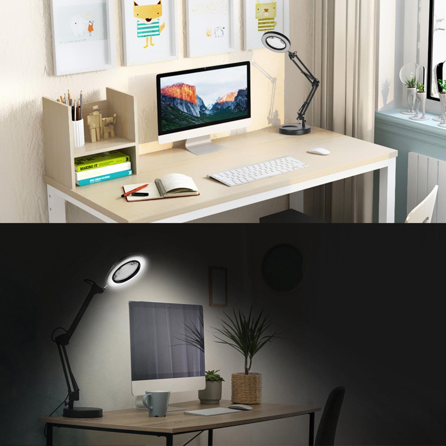 LED Lamp Soldering Iron Stand Lens Magnifier Helping Hand Clamp Magnifying Clip Base