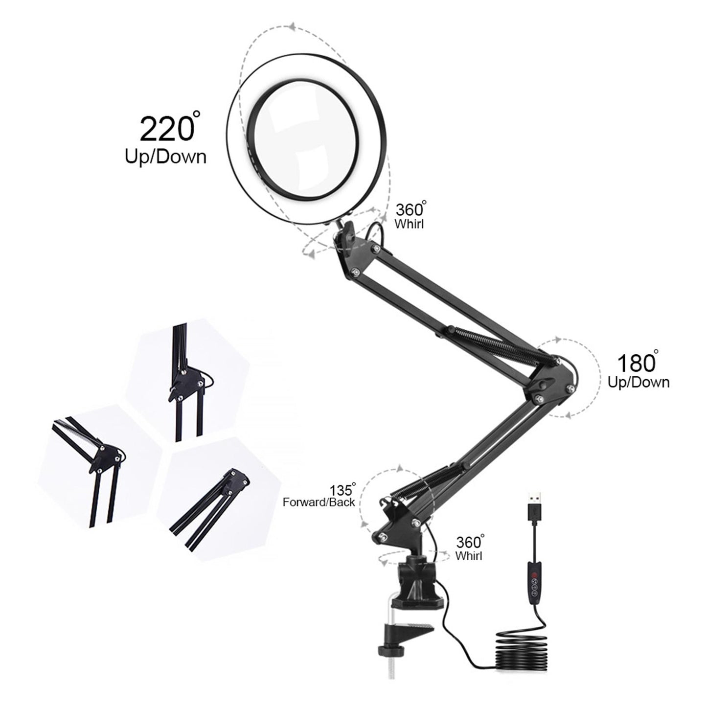 LED Lamp Soldering Iron Stand Lens Magnifier Helping Hand Clamp Magnifying Clip Base+Round Base