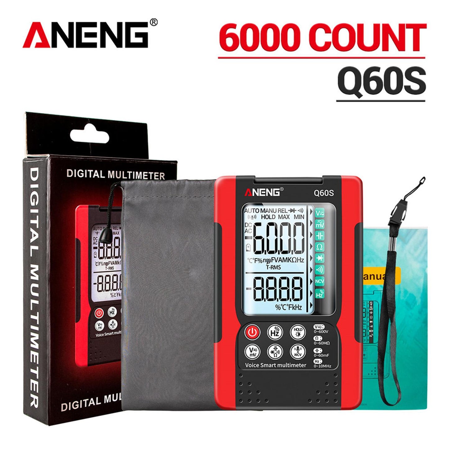 Digital Multimeter High Precision Tester 6000 Counts Volt Meter with Lanyard Red Voice Control