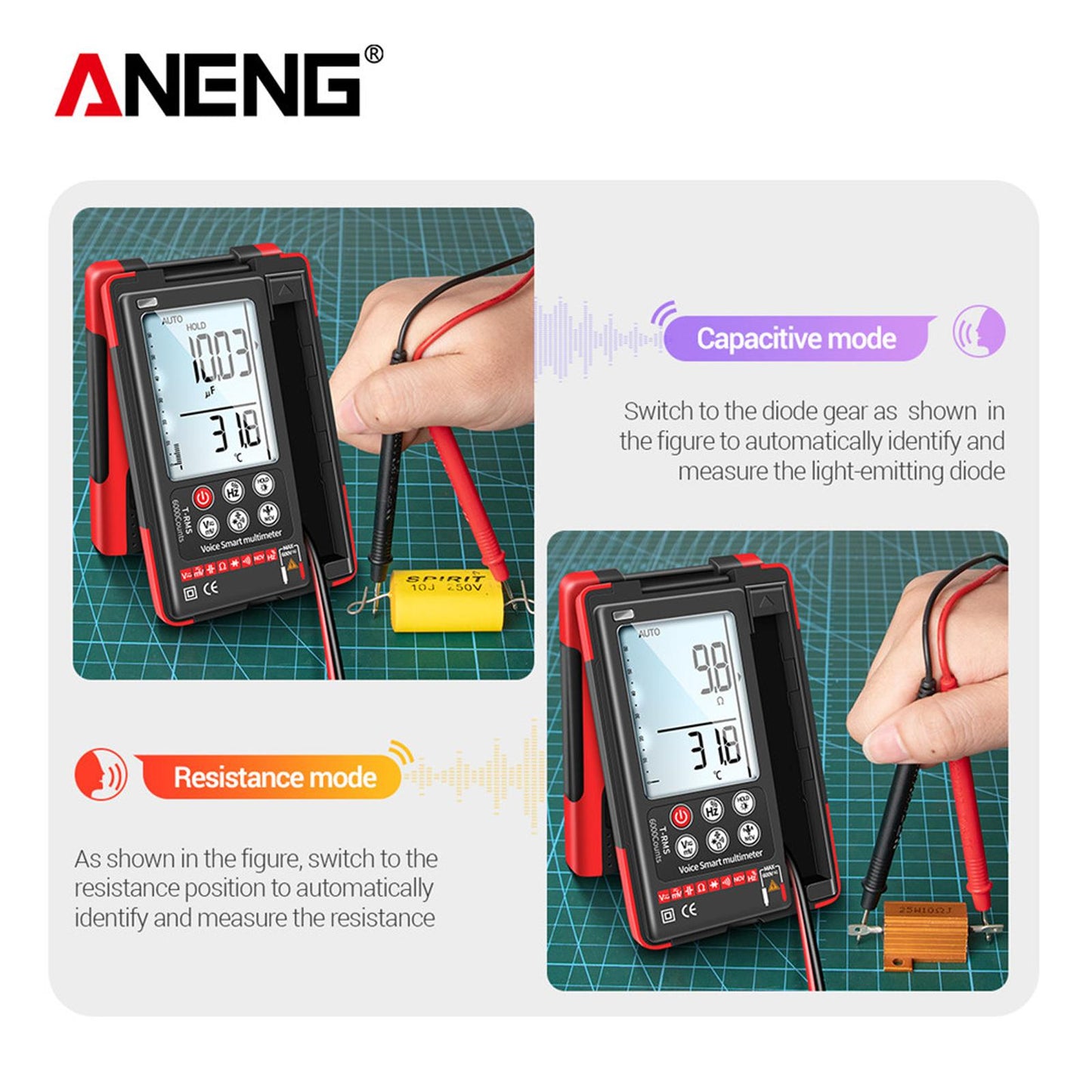 Digital Multimeter High Precision Tester 6000 Counts Volt Meter with Lanyard Red Voice Control