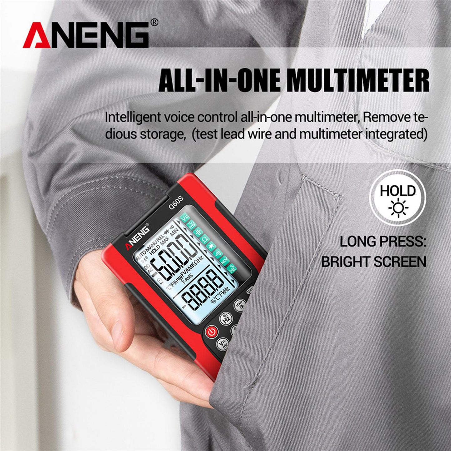 Digital Multimeter High Precision Tester 6000 Counts Volt Meter with Lanyard Red Voice Control