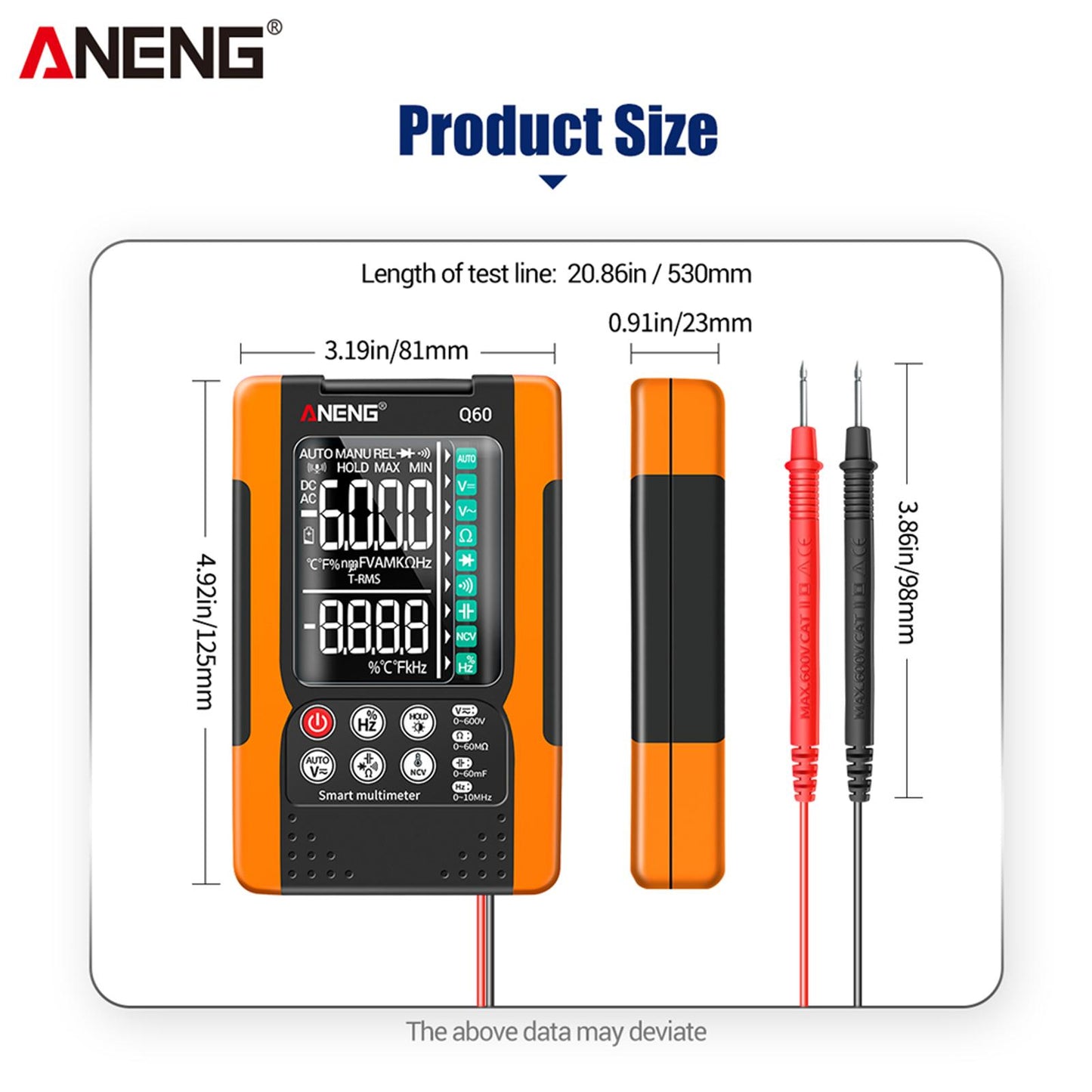 Digital Multimeter High Precision Tester 6000 Counts Volt Meter with Lanyard Yellow
