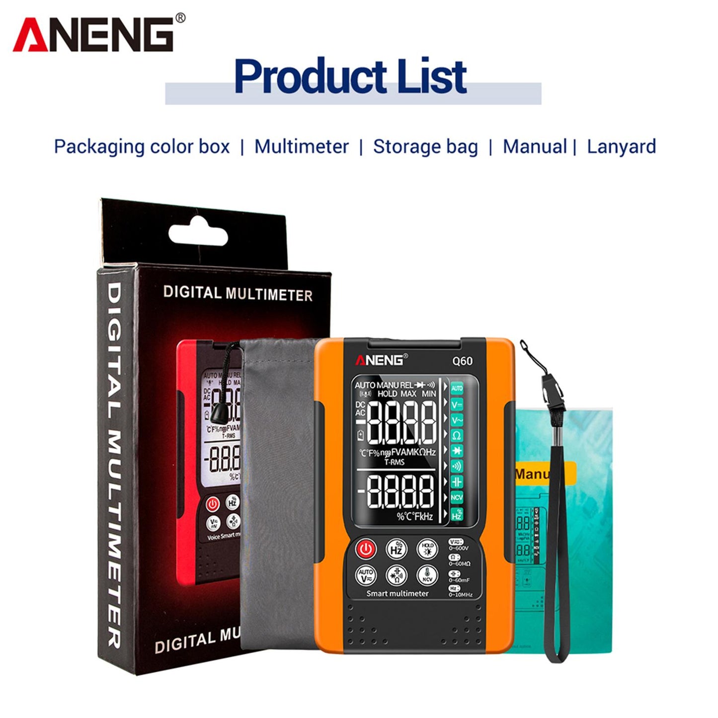 Digital Multimeter High Precision Tester 6000 Counts Volt Meter with Lanyard Yellow