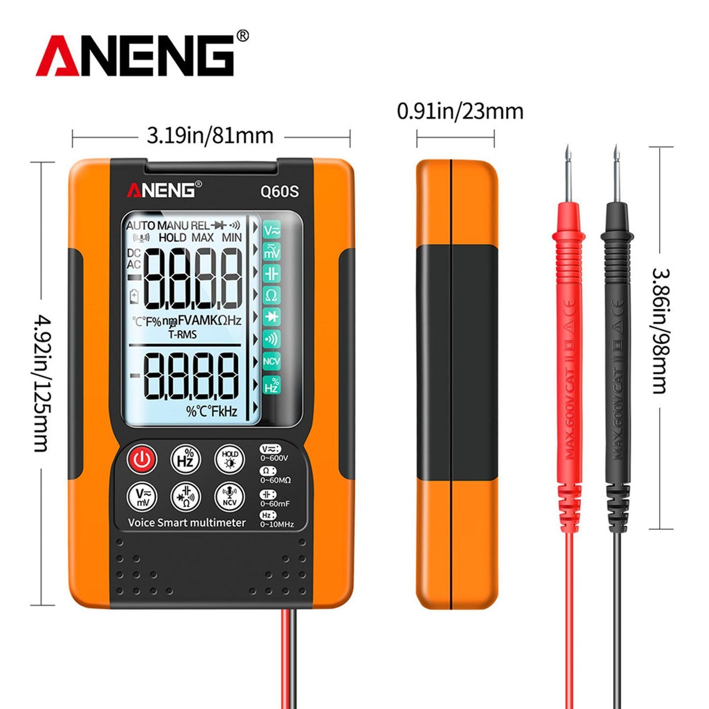 Digital Multimeter High Precision Tester 6000 Counts Volt Meter with Lanyard Yellow Voice Control