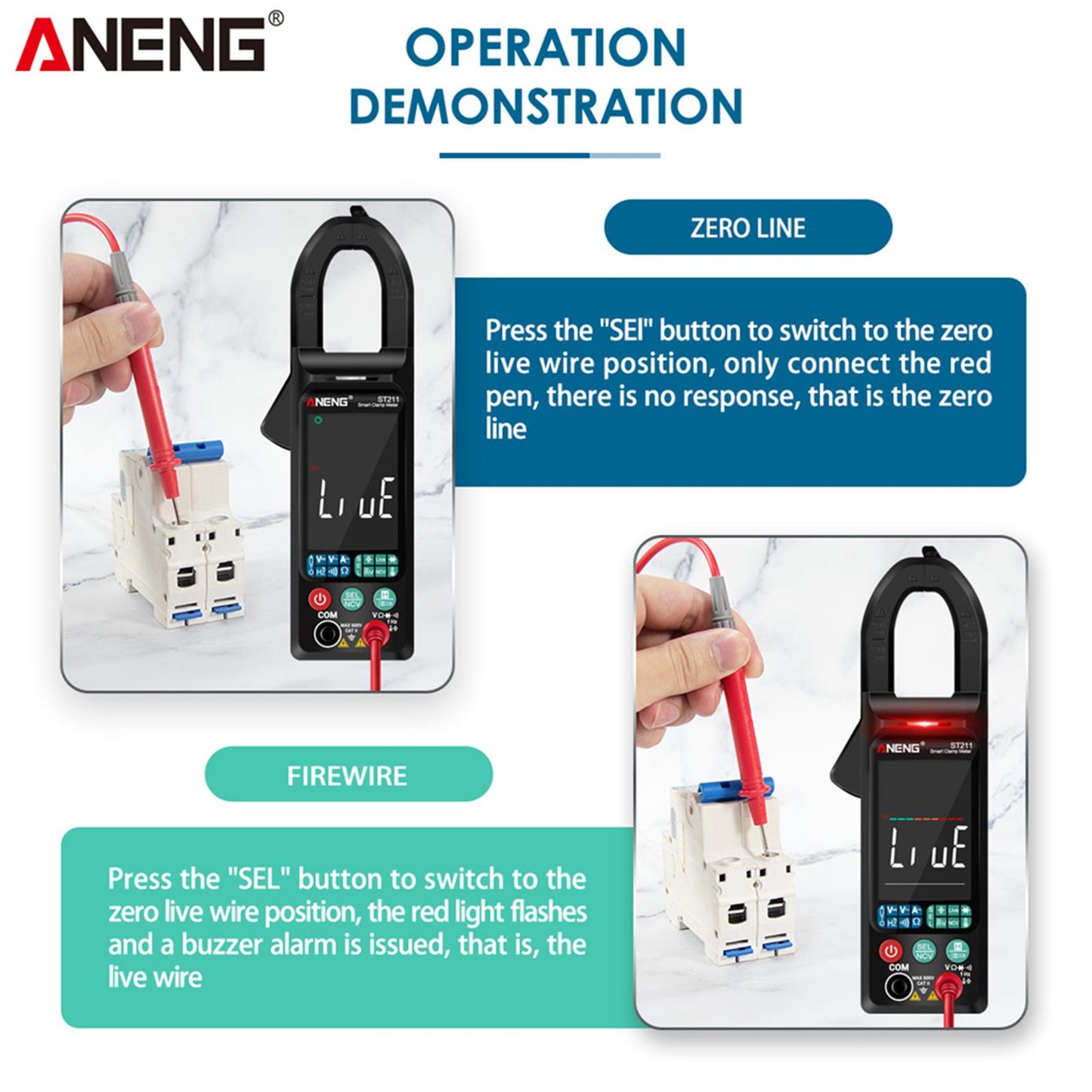 ST211 Digital Clamp Meter Tester AC / DC Voltage Current 6000 Counts Black