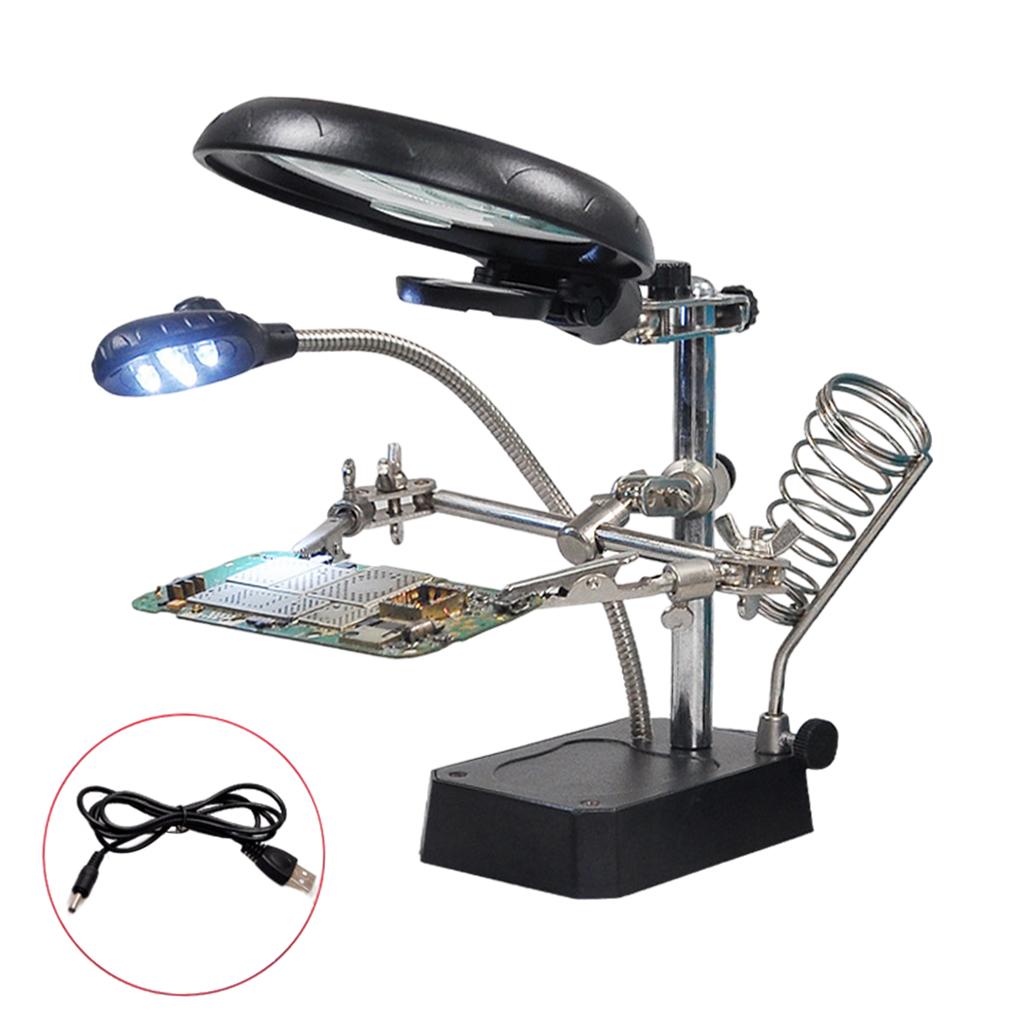 Magnifier With Helping Hand Soldering Stand HD Magnifying Glass 5 LED Light