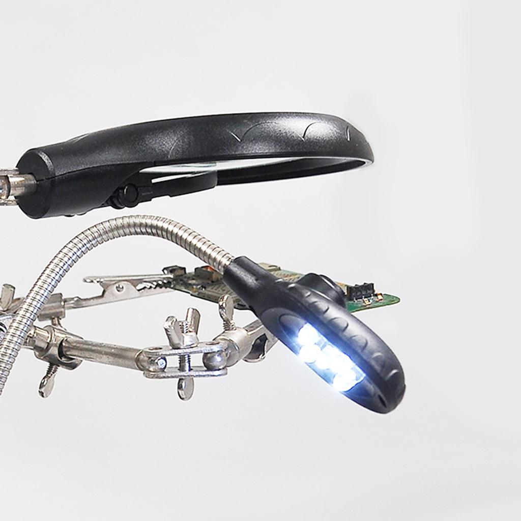 Magnifier With Helping Hand Soldering Stand HD Magnifying Glass 5 LED Light