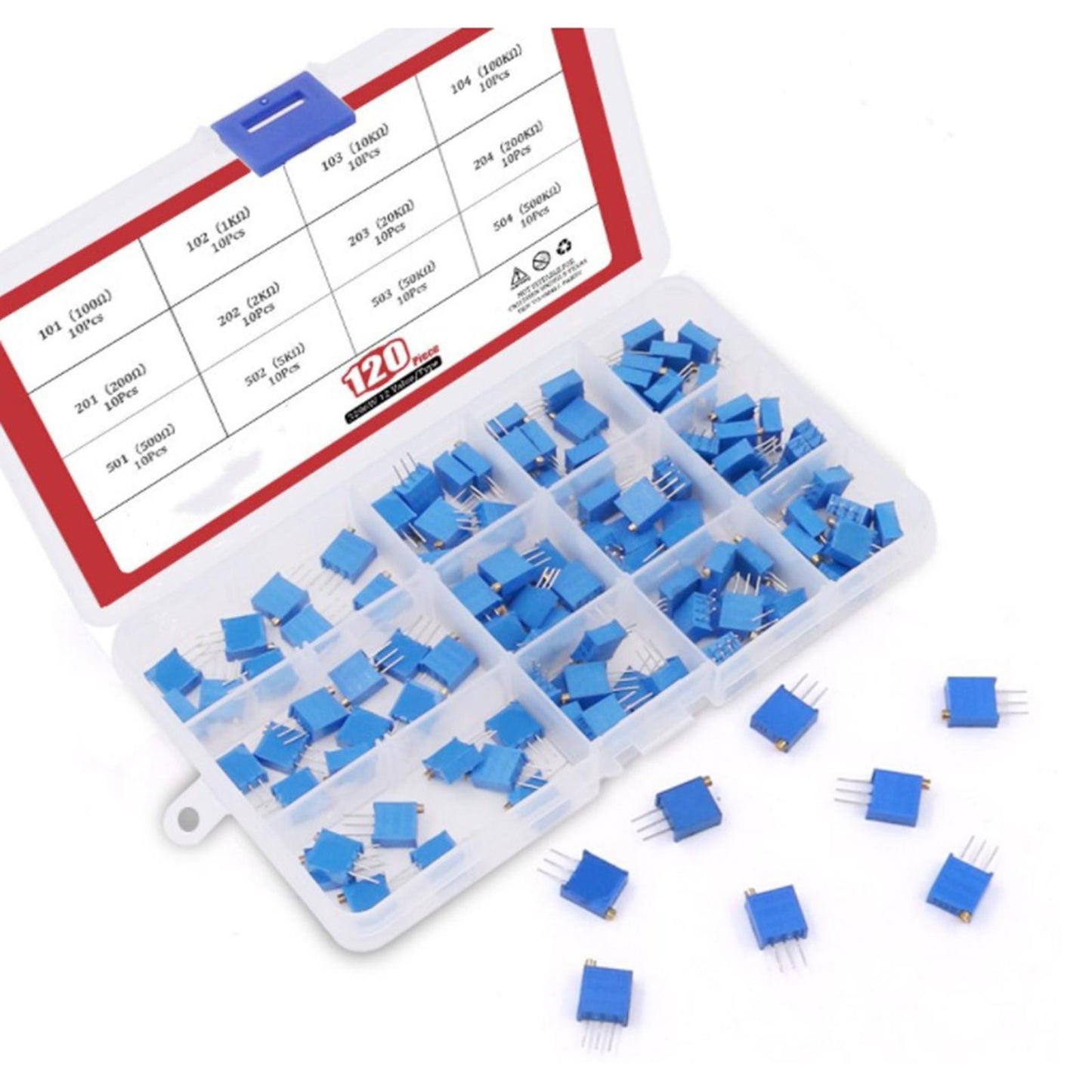 120 Pieces Trimmer Potentiometer 3296W Multiturn Variable Resistor Kit