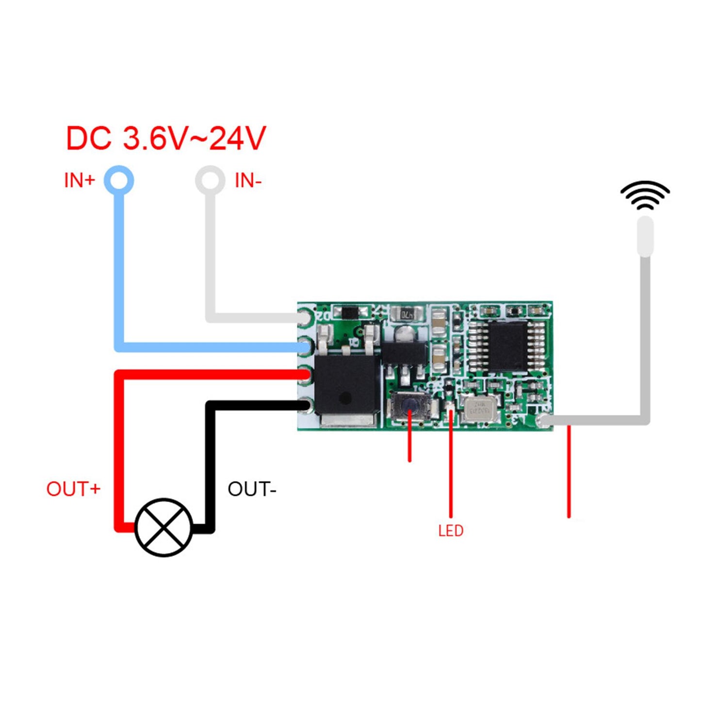 Wireless Remote Control Switch Micro Module Upgrade for LED Light Controller White Long Antenna