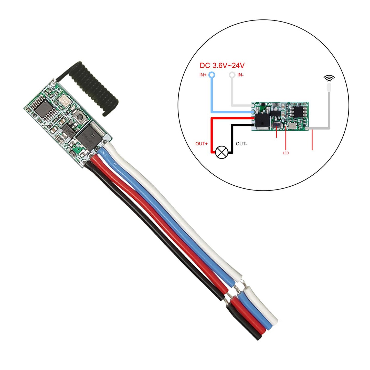 Wireless Remote Control Switch Micro Module Upgrade for LED Light Controller Black Spring Antenna