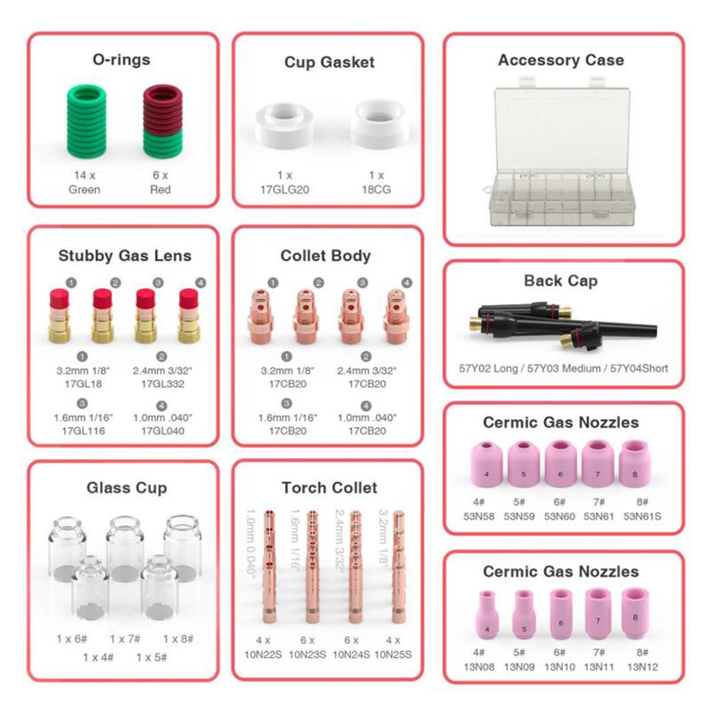 68 Pieces TIG Welding Lens Consumables Accessory Kits for WP Torch 17/18/26