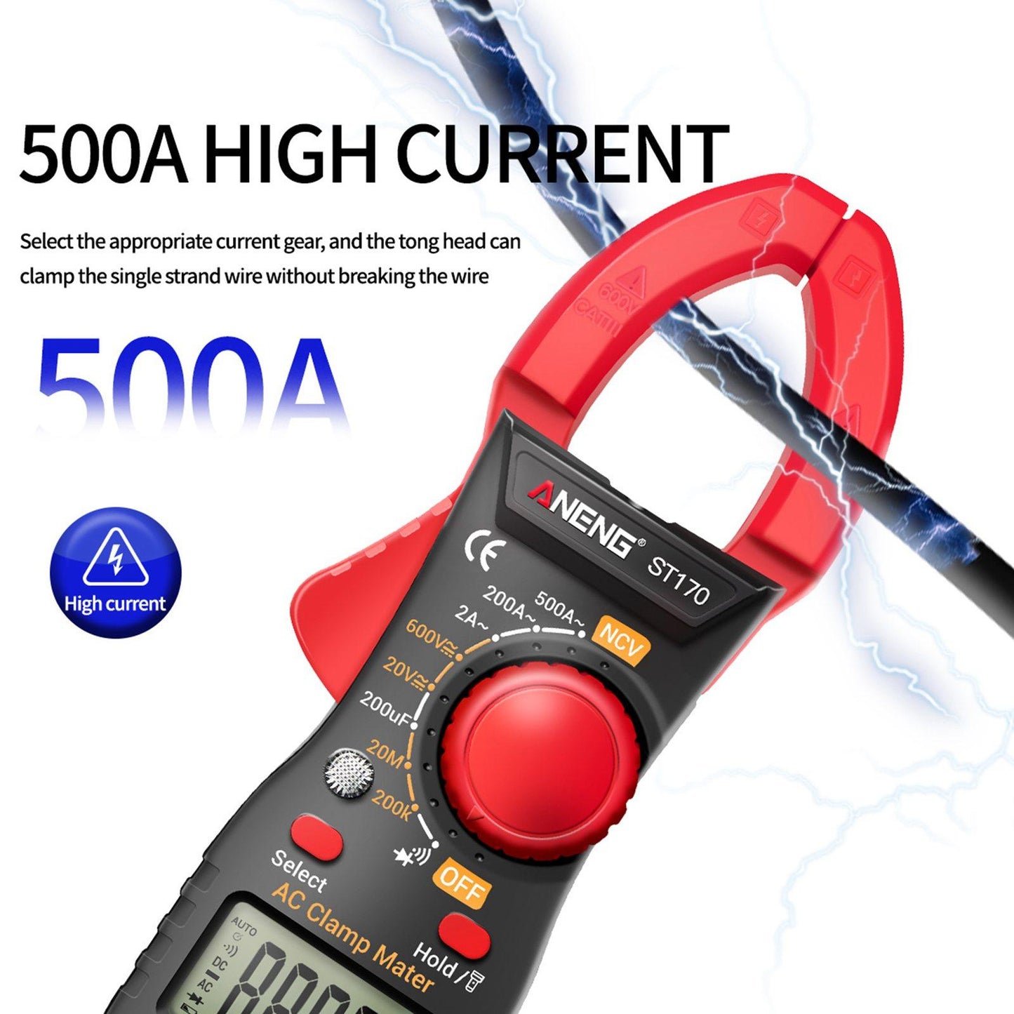 Handheld Clamp Meter Multimeter Digital Volt Current Tester LCD Screen Red