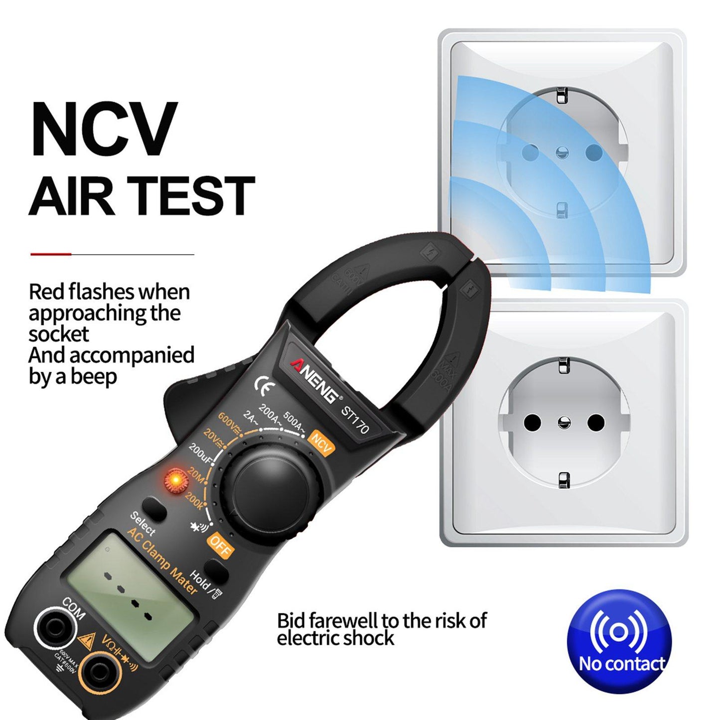 Handheld Clamp Meter Multimeter Digital Volt Current Tester LCD Screen Black