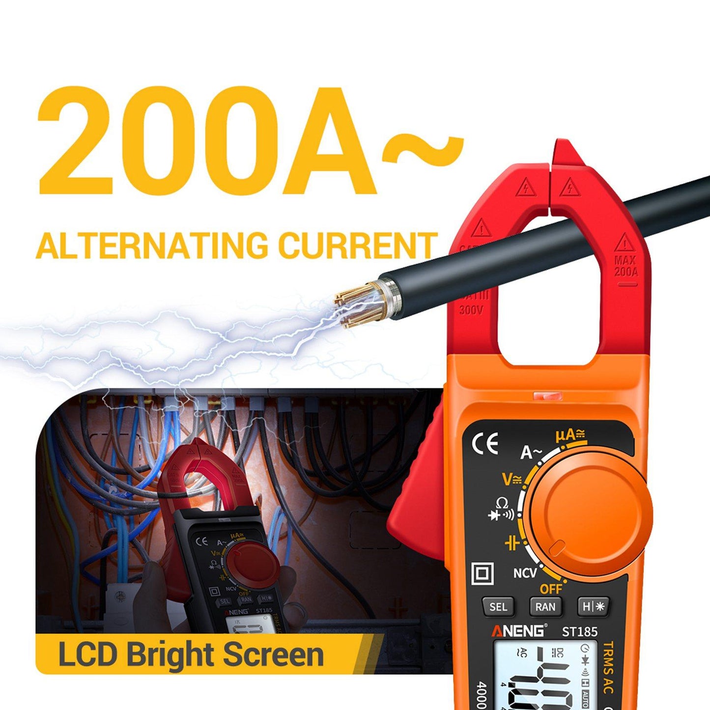 Clamp Meter Multimeter Digital Volt Current Tester LCD Screen Orange and Red