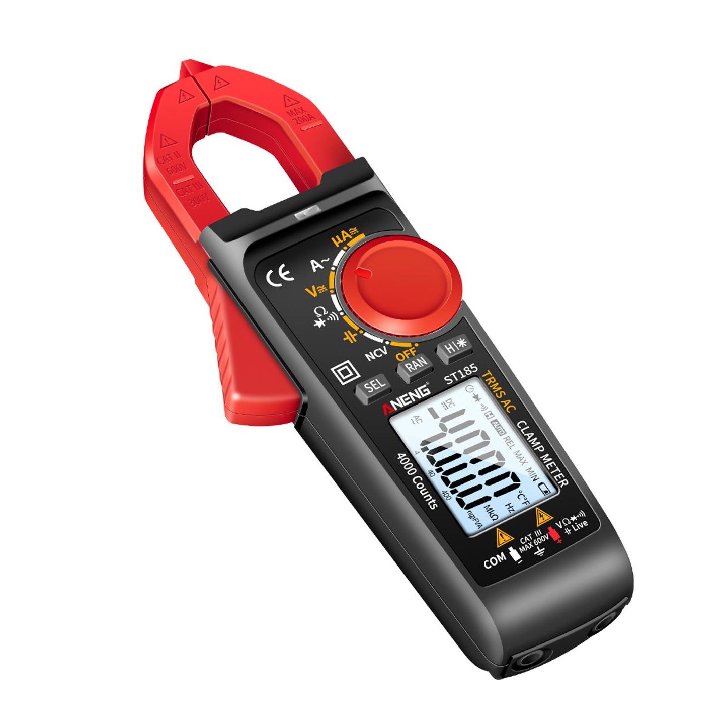 Clamp Meter Multimeter Digital Volt Current Tester LCD Screen Black and Red