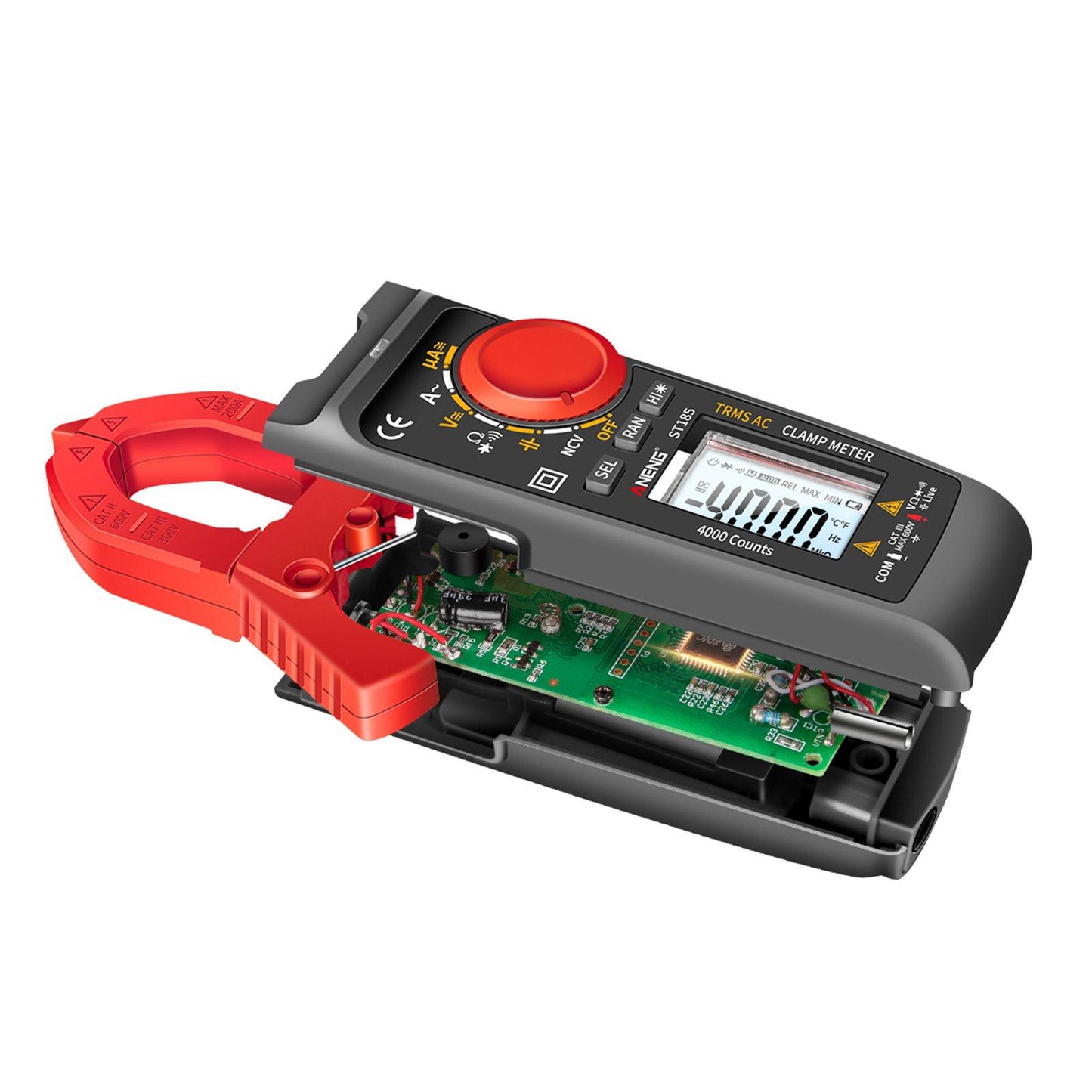 Clamp Meter Multimeter Digital Volt Current Tester LCD Screen Black and Red