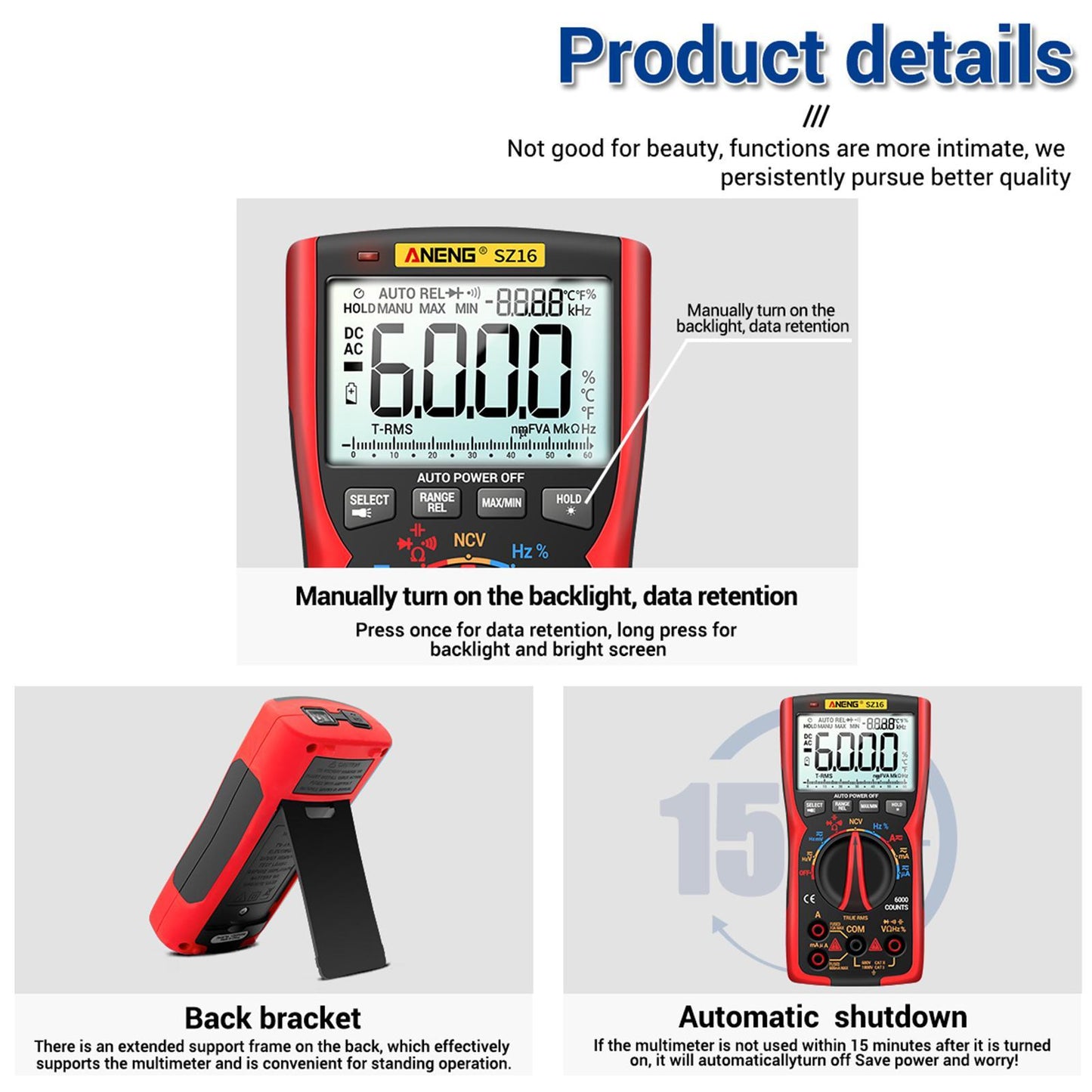 Digital Multimeter DC AC Voltmeter Resistance Detector Red SZ16