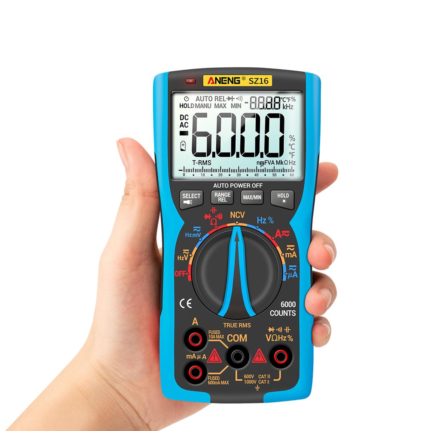 Digital Multimeter DC AC Voltmeter Resistance Detector Blue SZ16