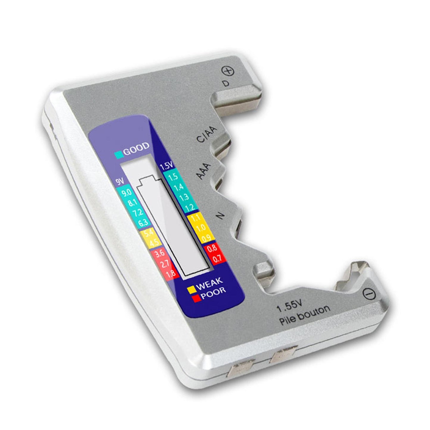 Universal Battery Tester convenient for C D N AA AAA 9V 1.5V Button Cell Silver