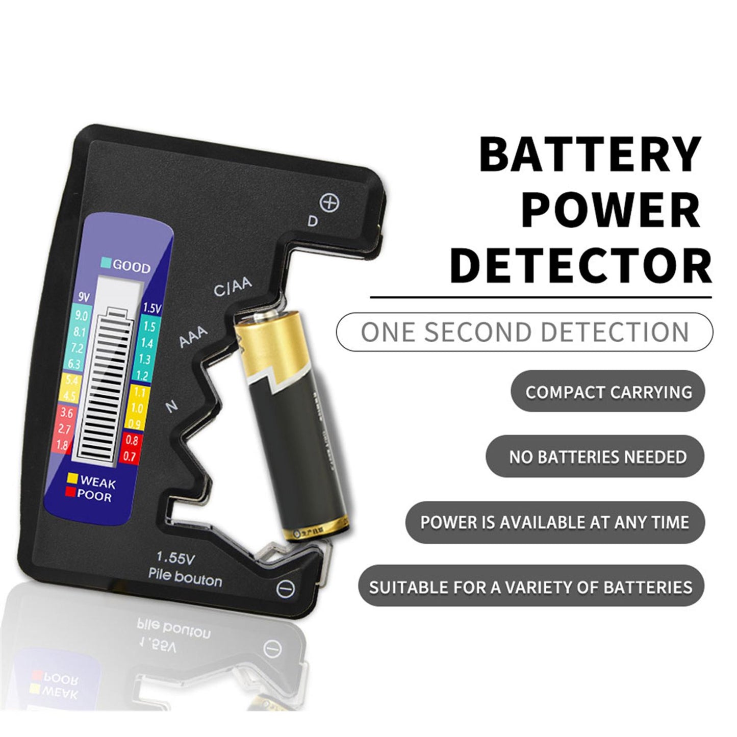 Universal Battery Tester convenient for C D N AA AAA 9V 1.5V Button Cell Black