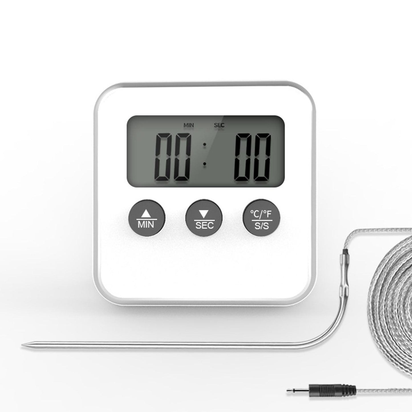 Meat Thermometer Accurate Long Probe with Timer for Cooking Oven white