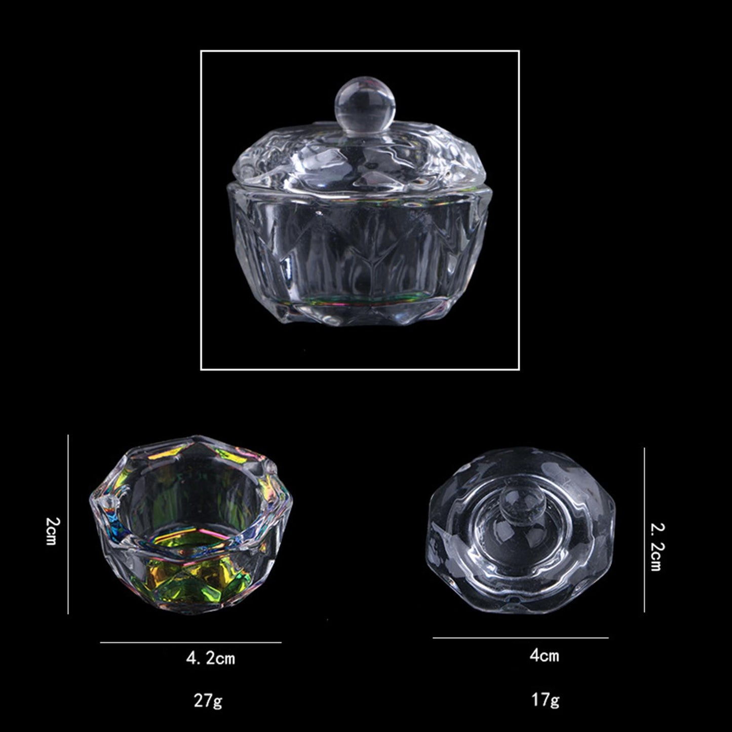 Acrylic Liquid Powder Dappen Dish with Lid octagonal 1.6x1.65in