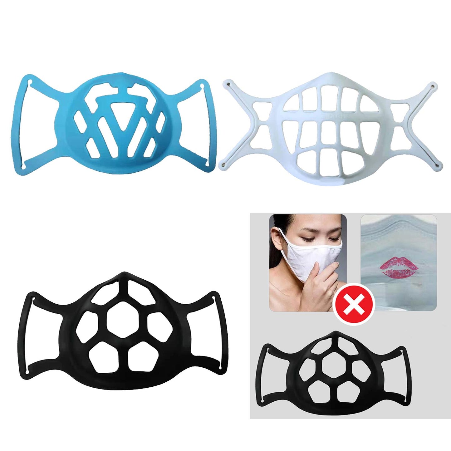 Adult Silicone Mouth 3D Bracket Support Frame Covers for Face Mask Black