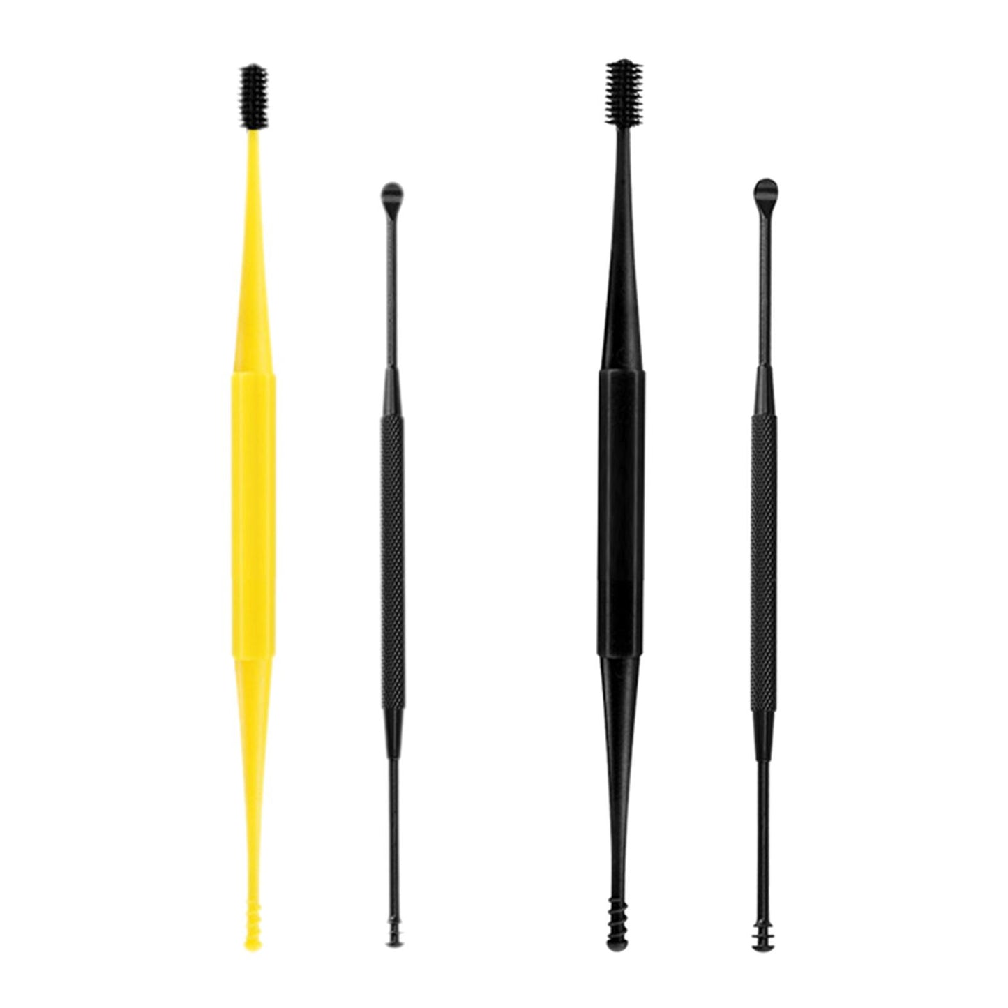 3 in1 Soft Silicone Ear Pick Set Double-End Spiral Remover Yellow Black A