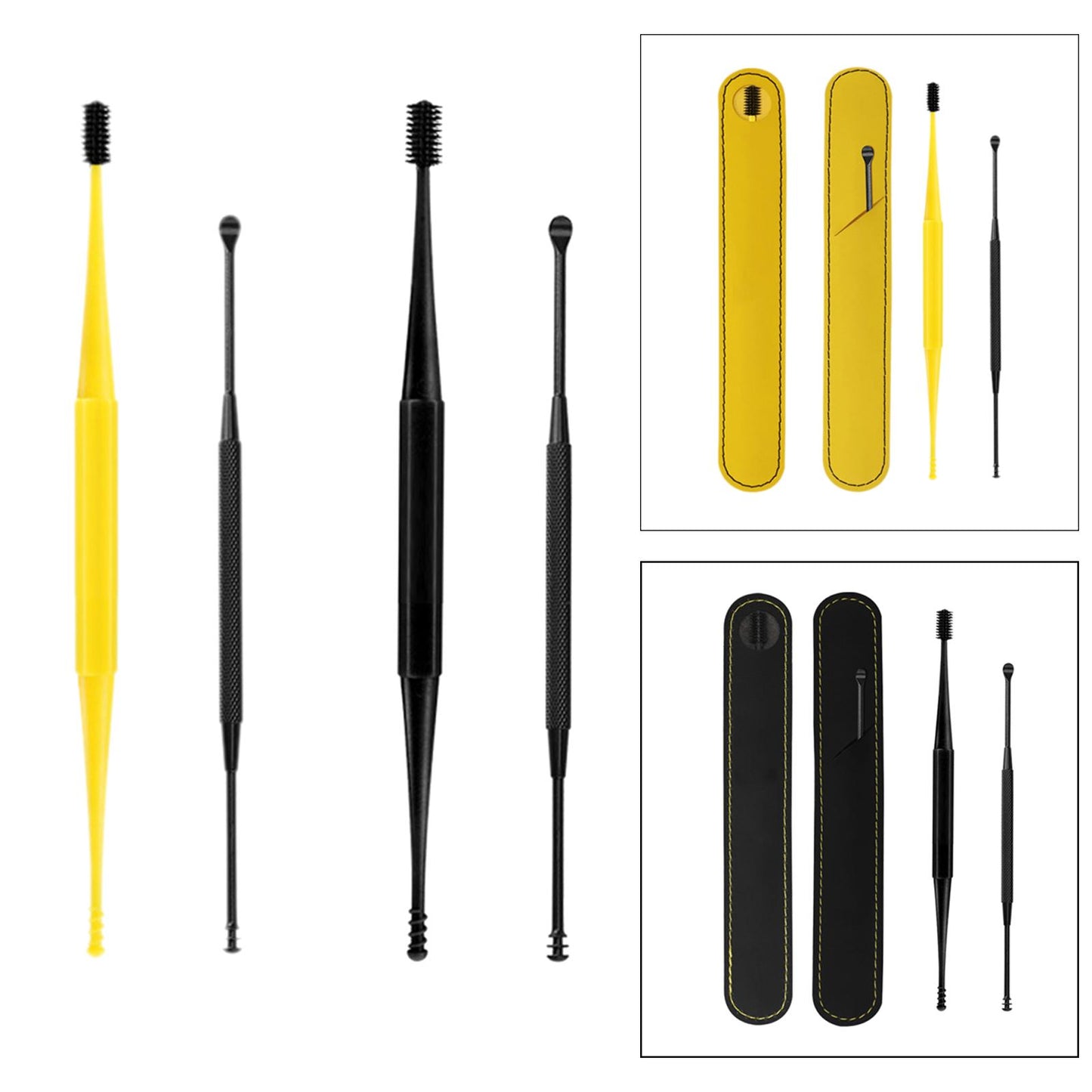 3 in1 Soft Silicone Ear Pick Set Double-End Spiral Remover Yellow Black A