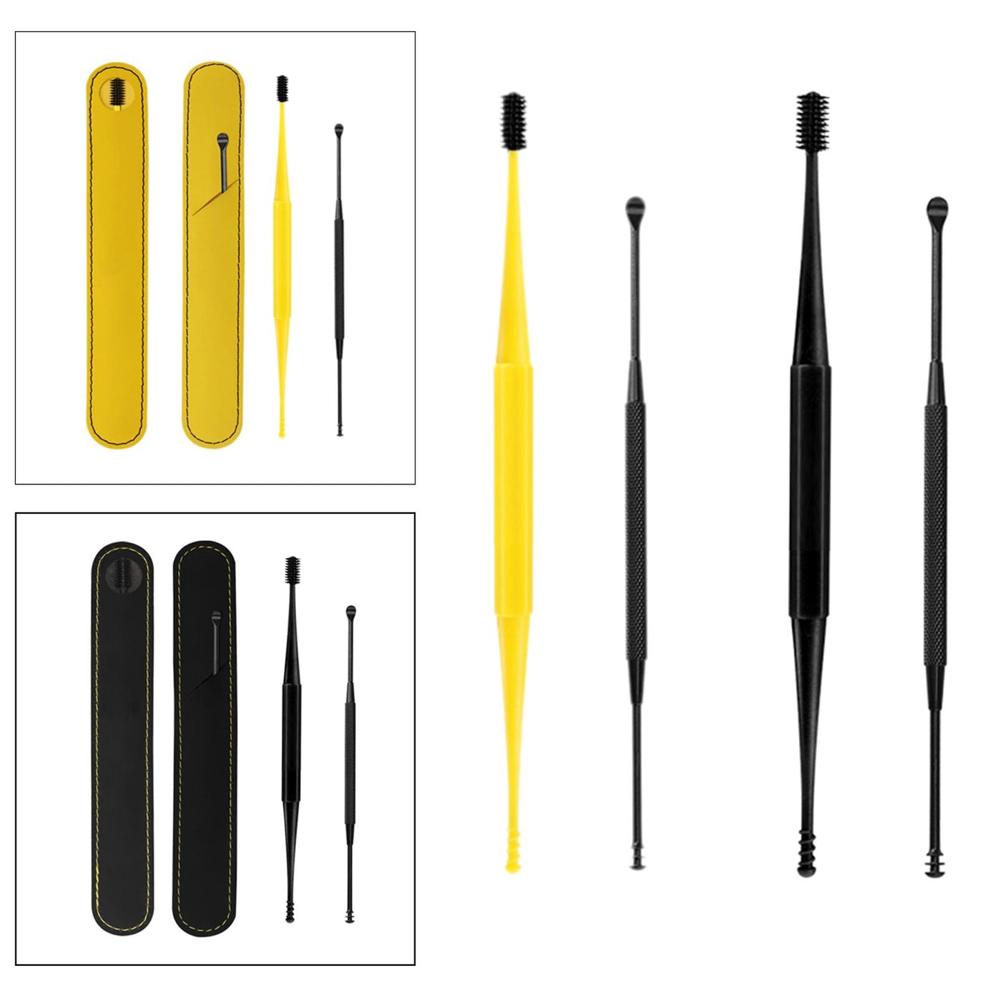 3 in1 Soft Silicone Ear Pick Set Double-End Spiral Remover Yellow Black A