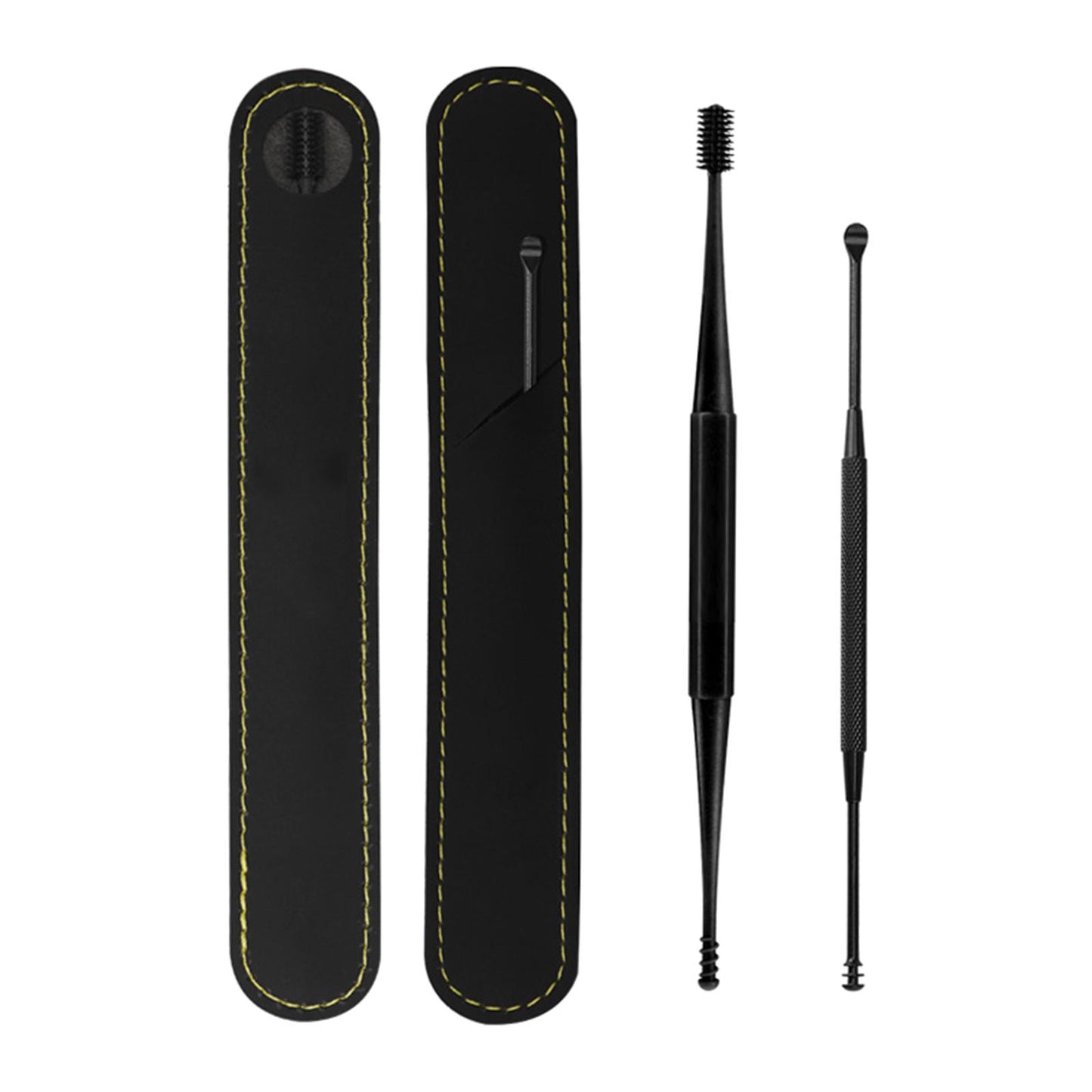 3 in1 Soft Silicone Ear Pick Set Double-End Spiral Remover Black B