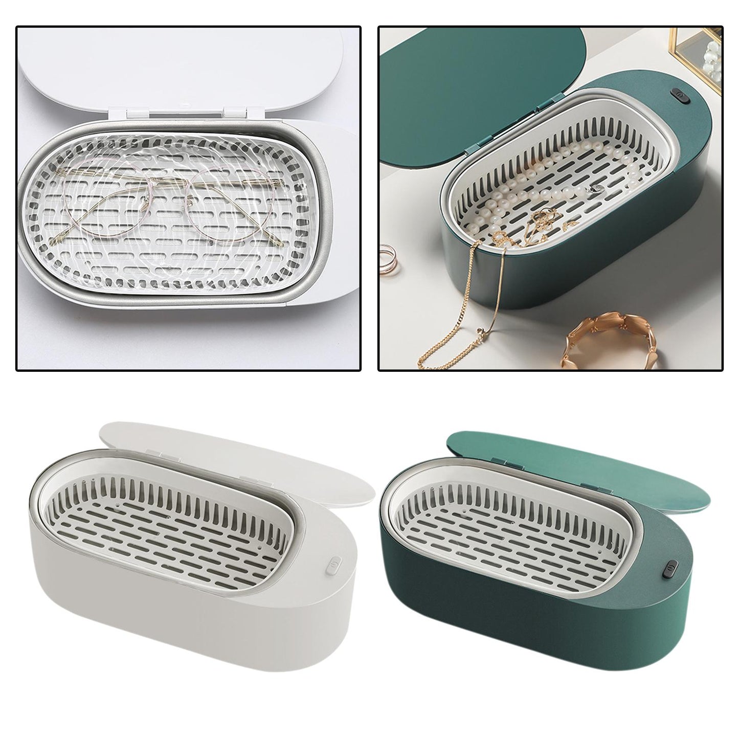 Ultrasonic Jewelry Cleaner Cleaning Machine Basket 400ML for Coins White