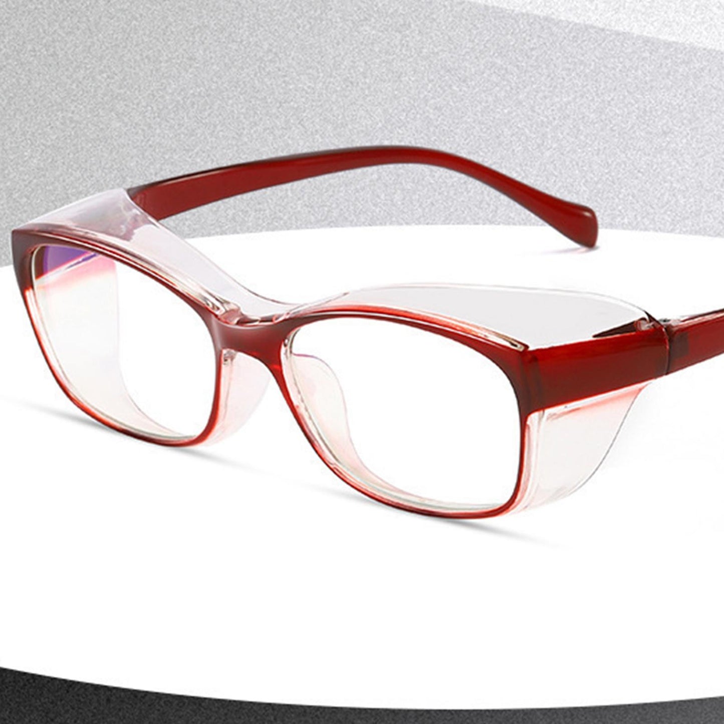 Safety Glasses with Clear Anti Fog Wrap Around Lenses UV Resistant Red