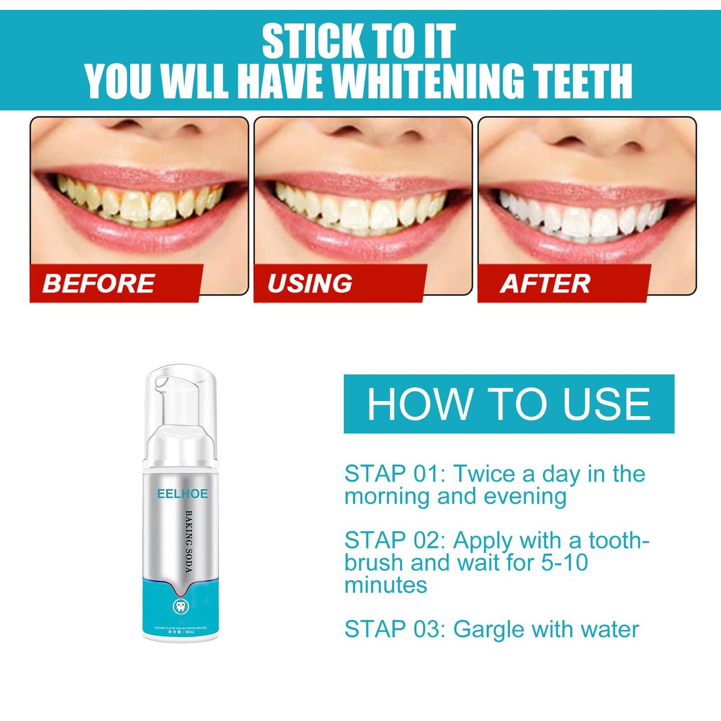 Toothpaste Teeth Whitening Mousse Foam 60ml Freshen Breath for Oral Cleaning