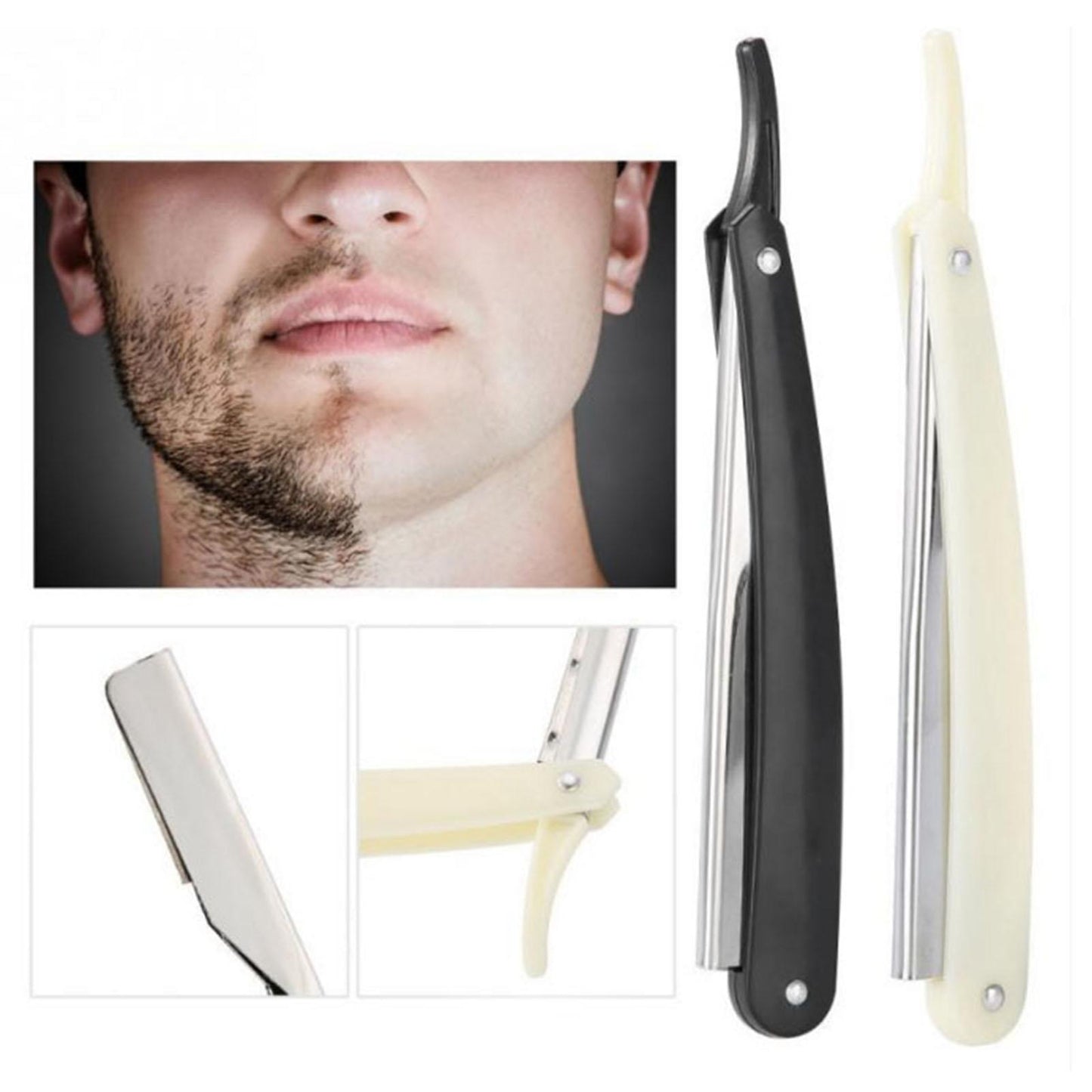 Stainless Steel Barber Straight Edge Razor Kit with 100Piece Blades Black