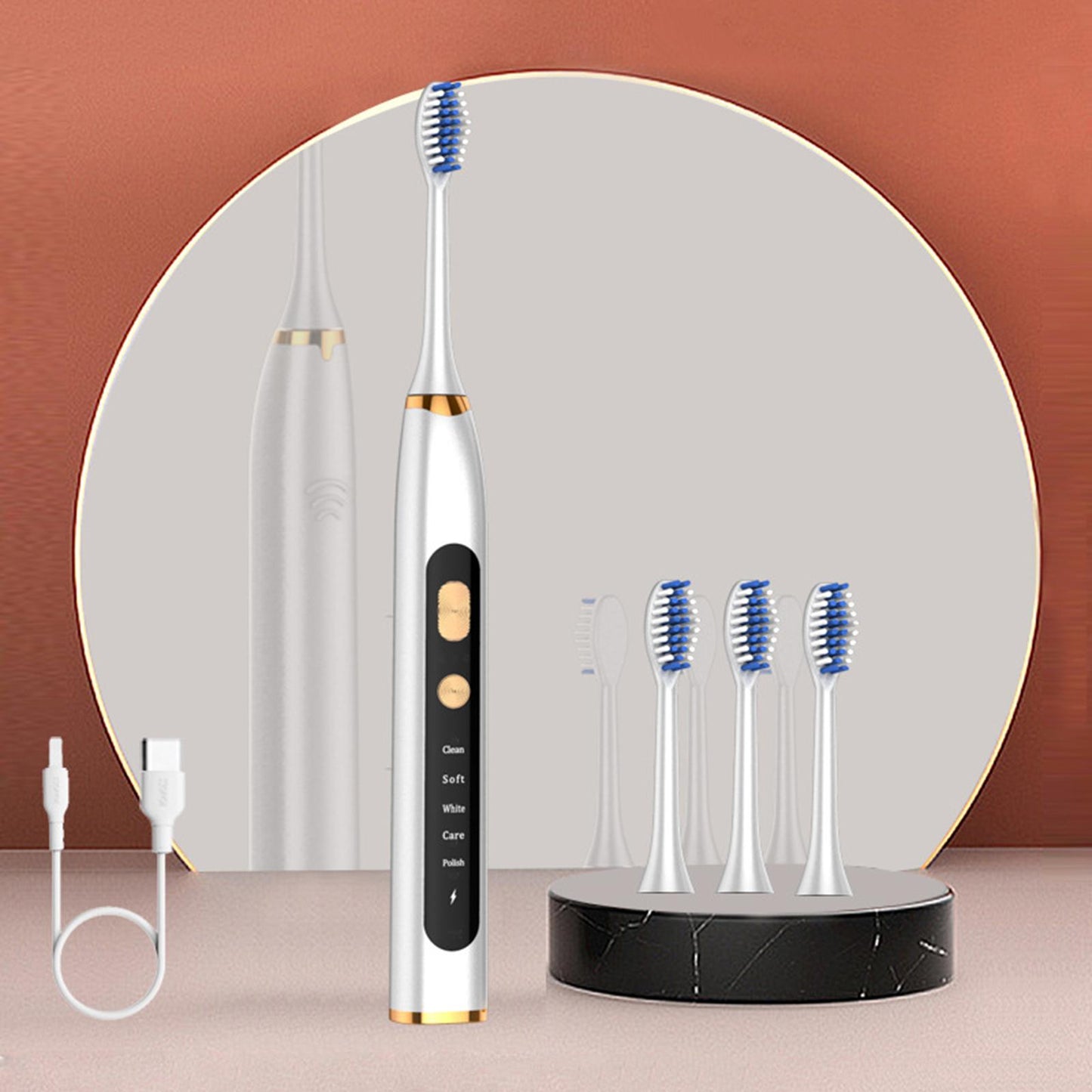 Electric Toothbrush 5 Modes 15 Day Using Time for Kids Rechargeable White