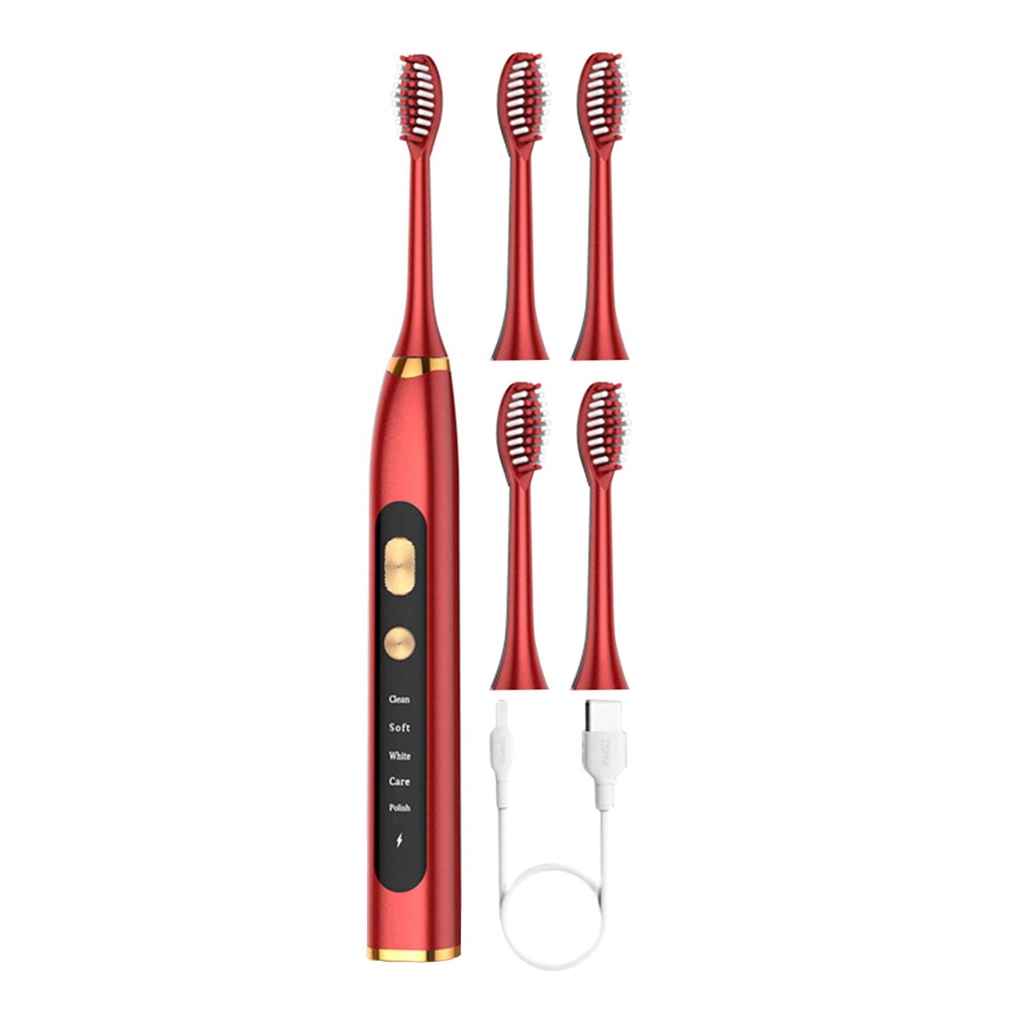 Electric Toothbrush 5 Modes 15 Day Using Time for Kids Rechargeable Red