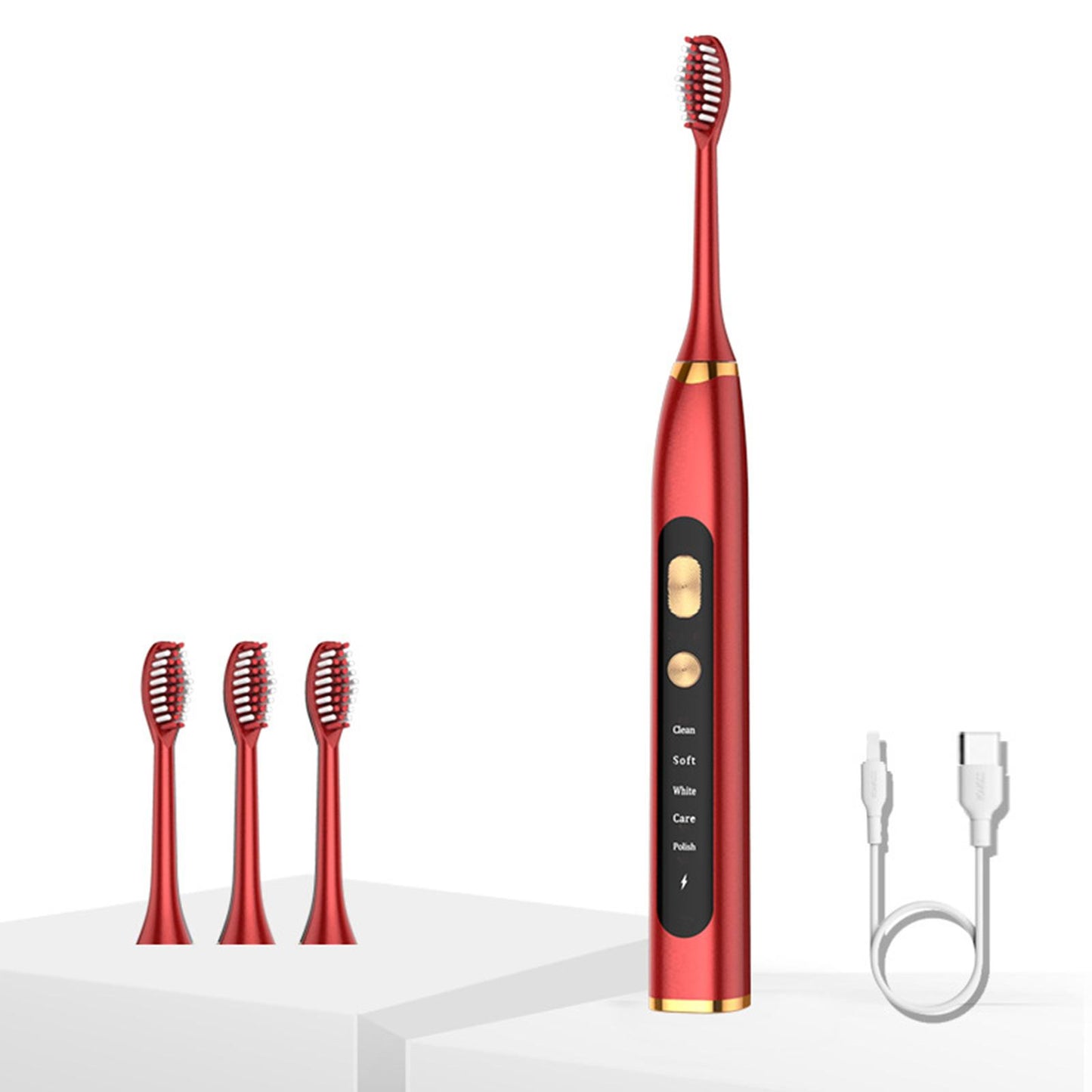 Electric Toothbrush 5 Modes 15 Day Using Time for Kids Rechargeable Red