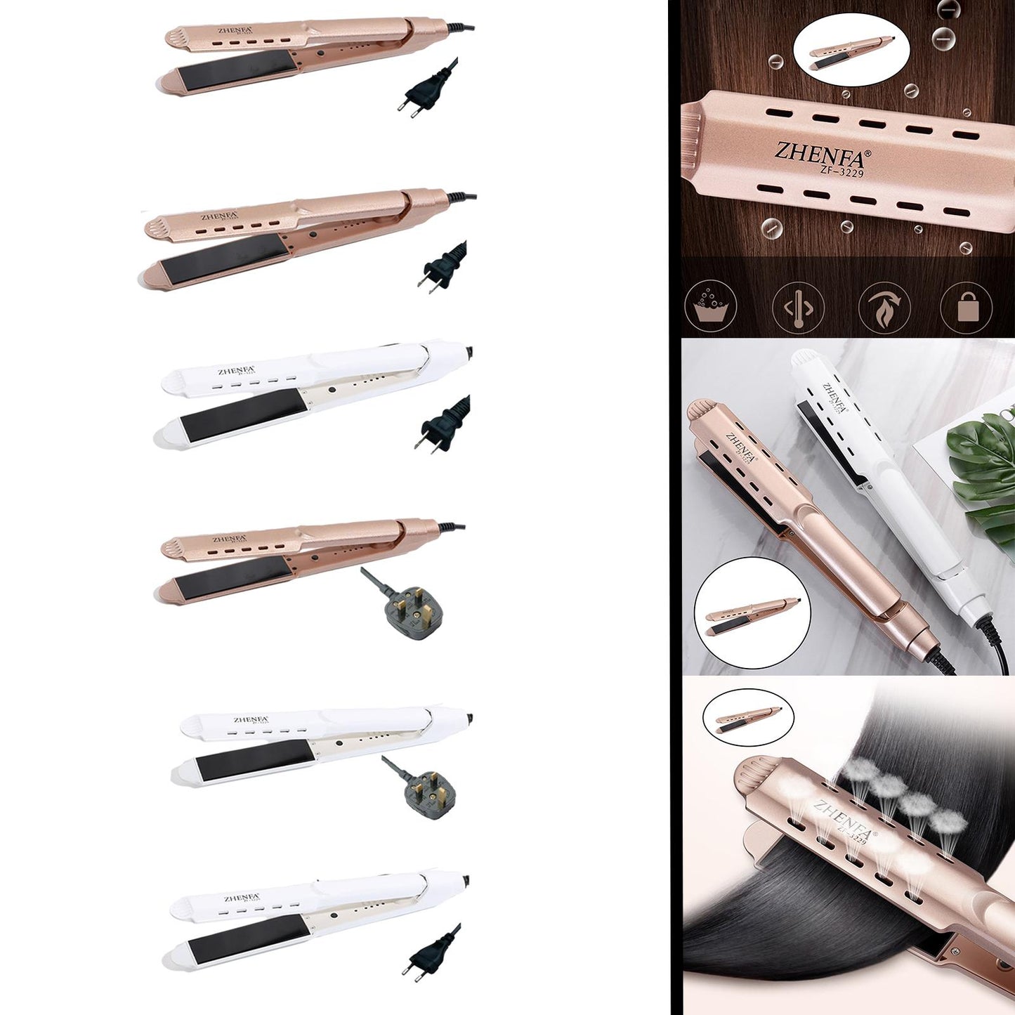 Hair Straightener Curler Curling Iron No Snagging Plug-EU Golden