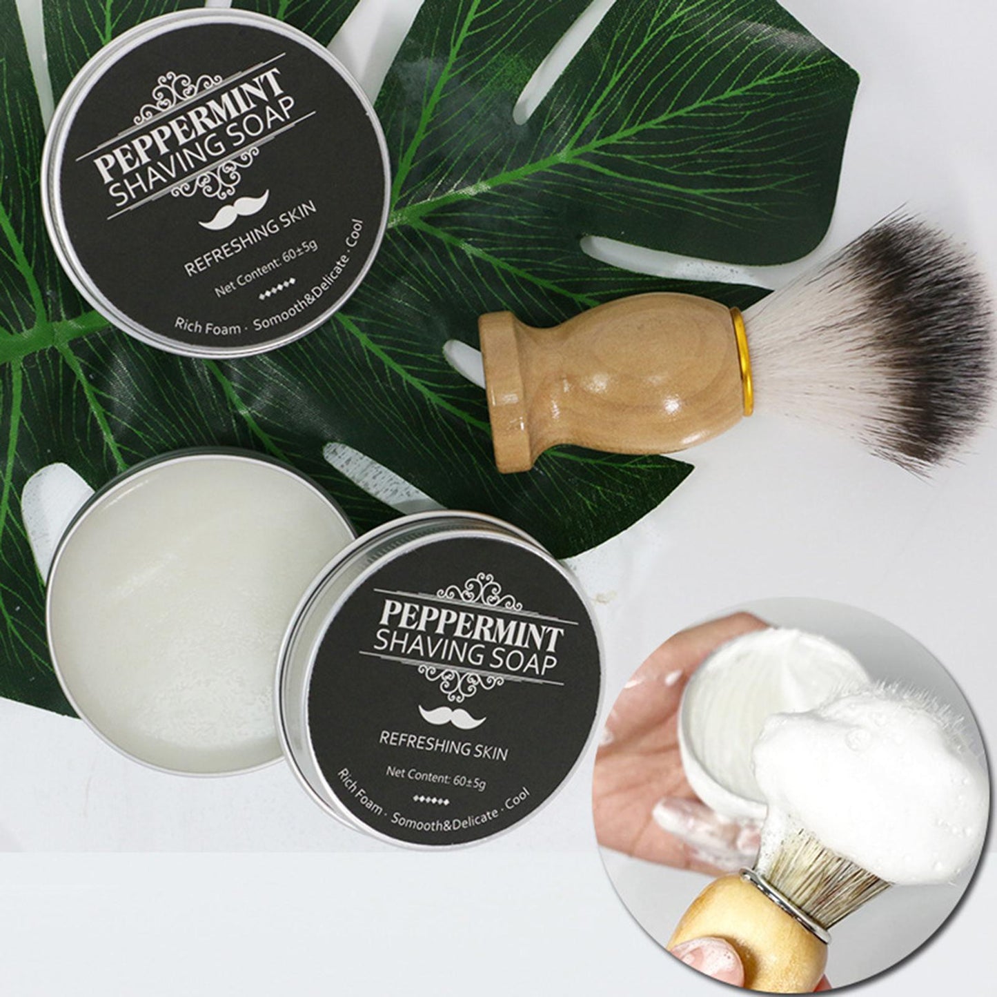 60g Luxury Mint Scented Men's Shaving Soap Barber Shaving Cream Rich Lather