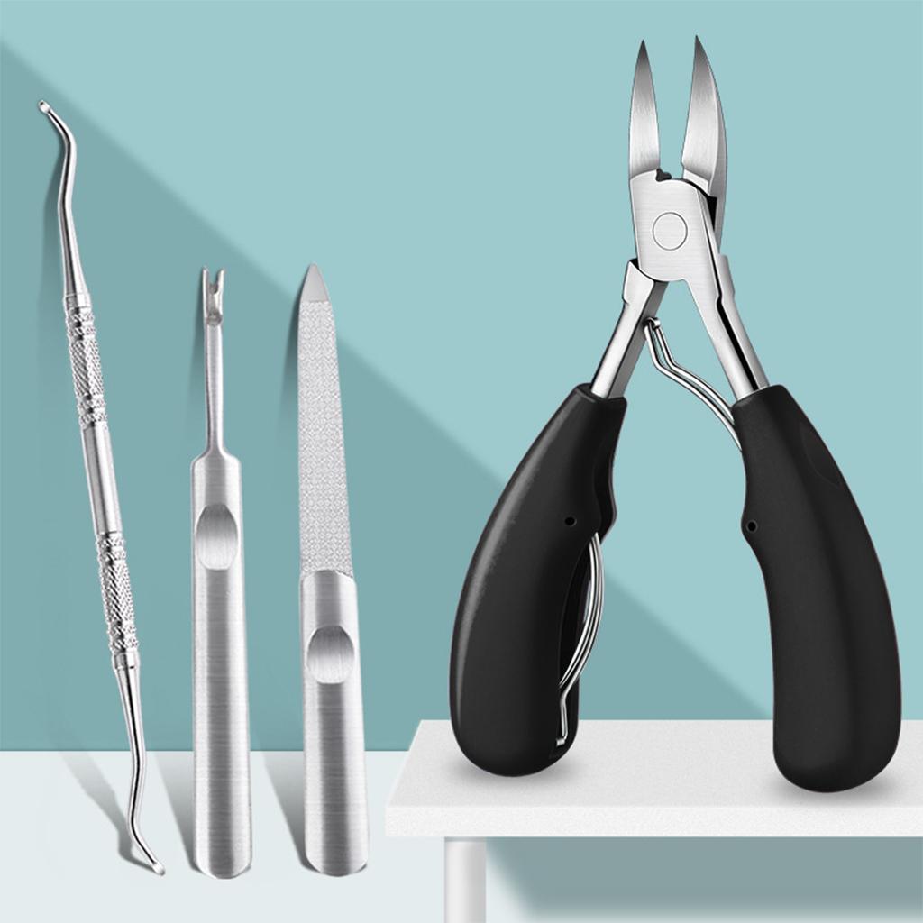 Nail Clippers Set Toenail Nipper Stainless Steel for Trim Thick Nails Men Black