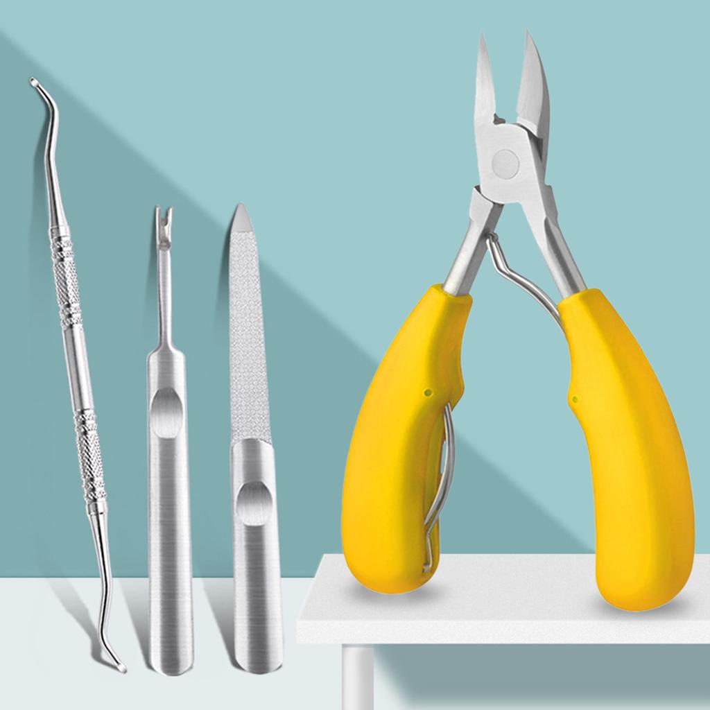 Nail Clippers Set Toenail Nipper Stainless Steel for Trim Thick Nails Men Yellow