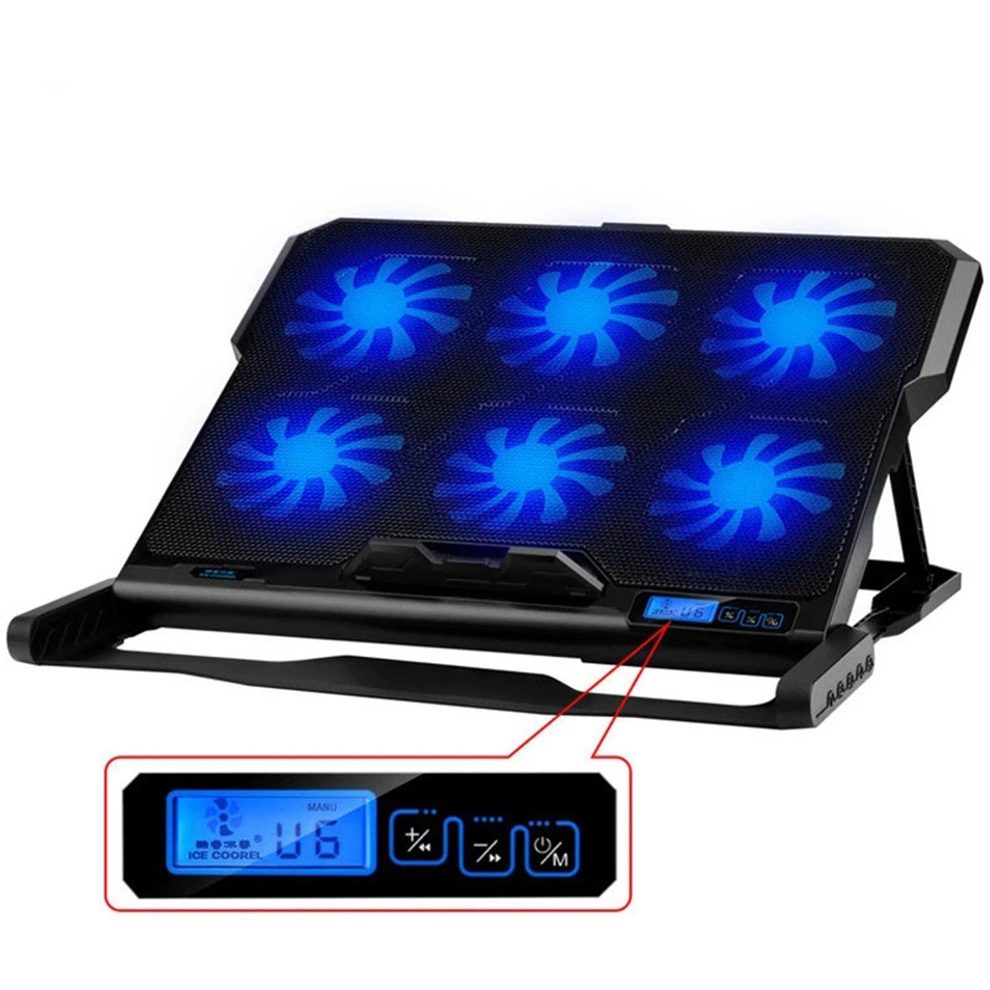 Laptop Cooling pad Notebook Cooler Stand USB 1-5 Fans LED Fit 11~17 Black"