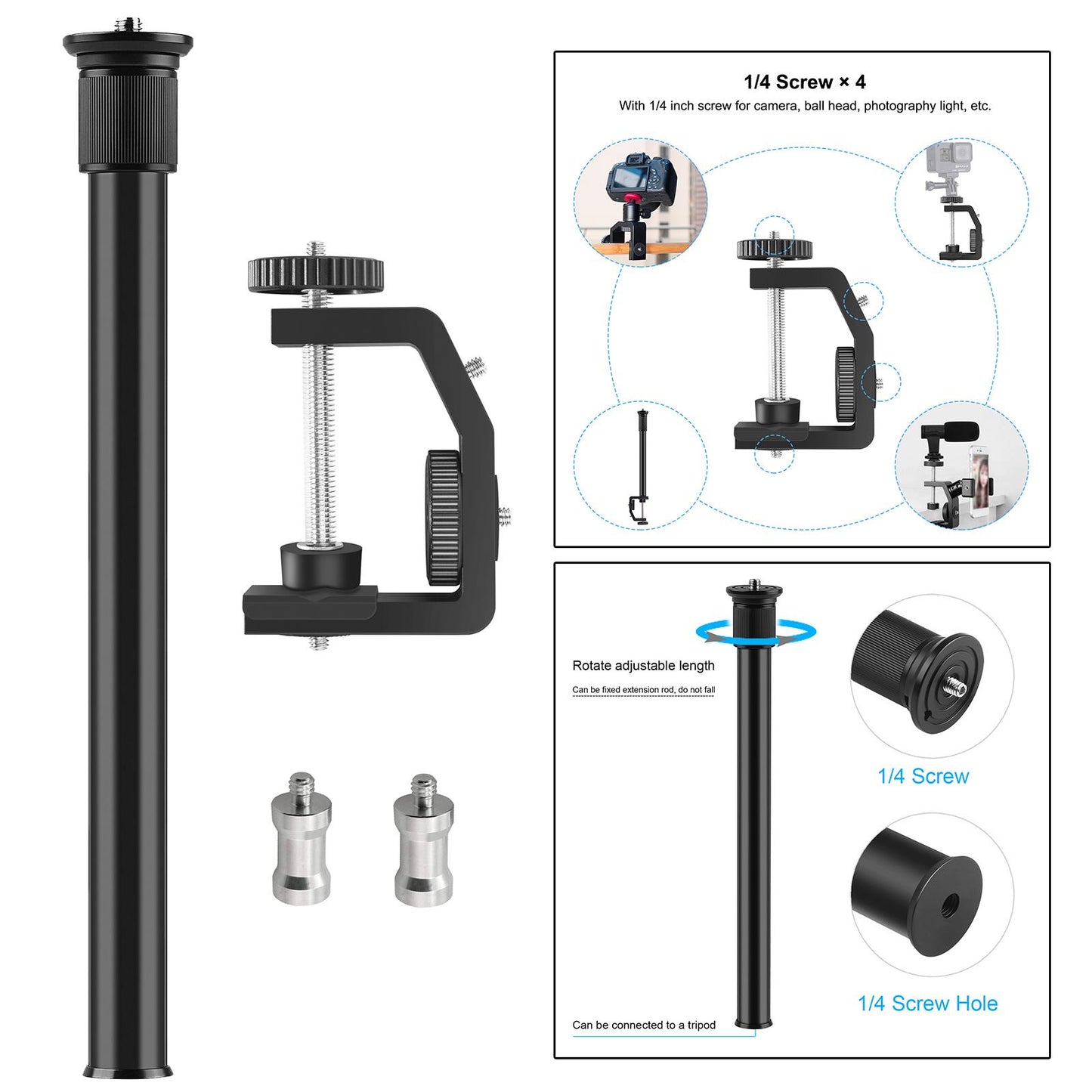 Table Desk Camera Clamp Mount w/1/4 Screw for DSLR Camcorder No Ball Head"