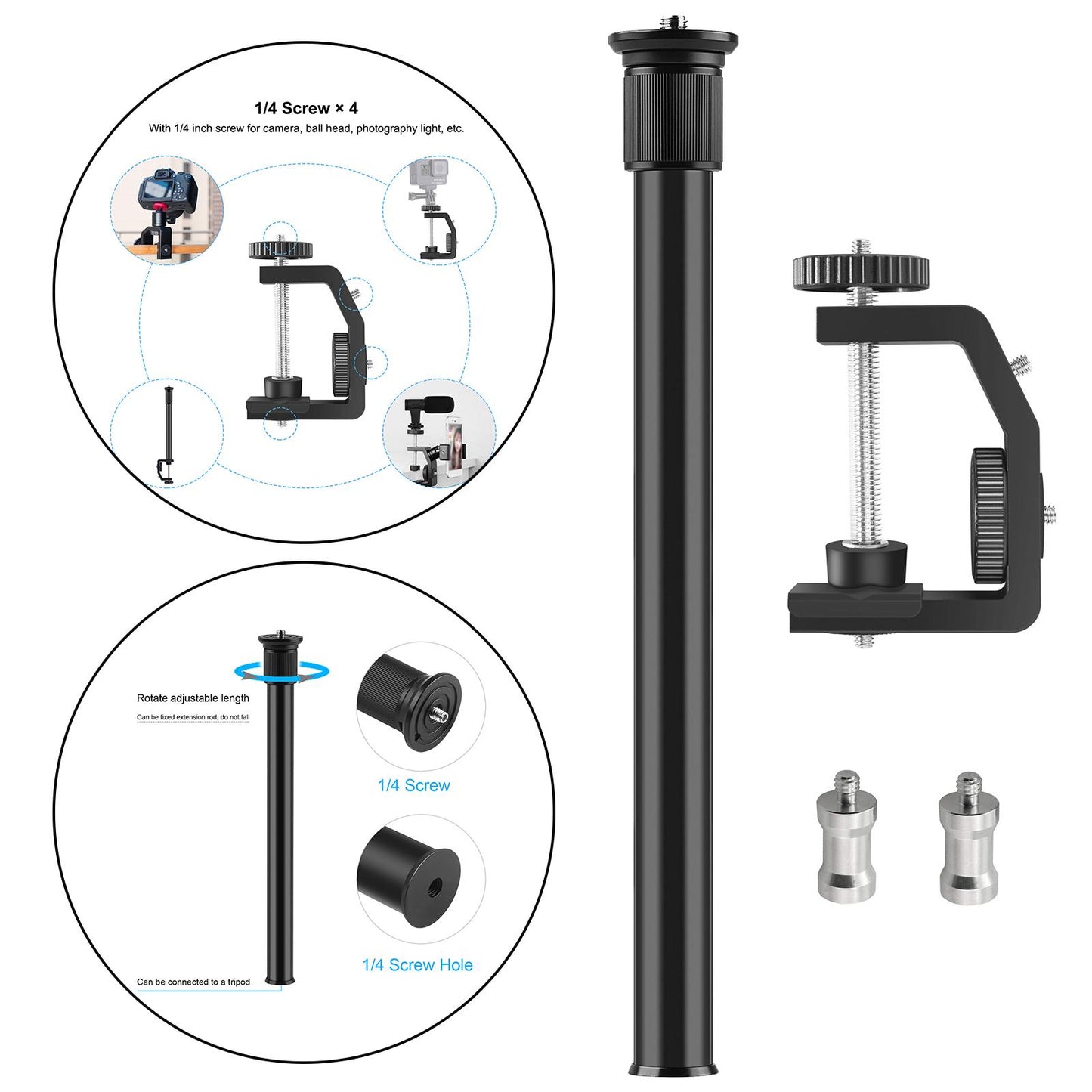 Table Desk Camera Clamp Mount w/1/4 Screw for DSLR Camcorder No Ball Head"