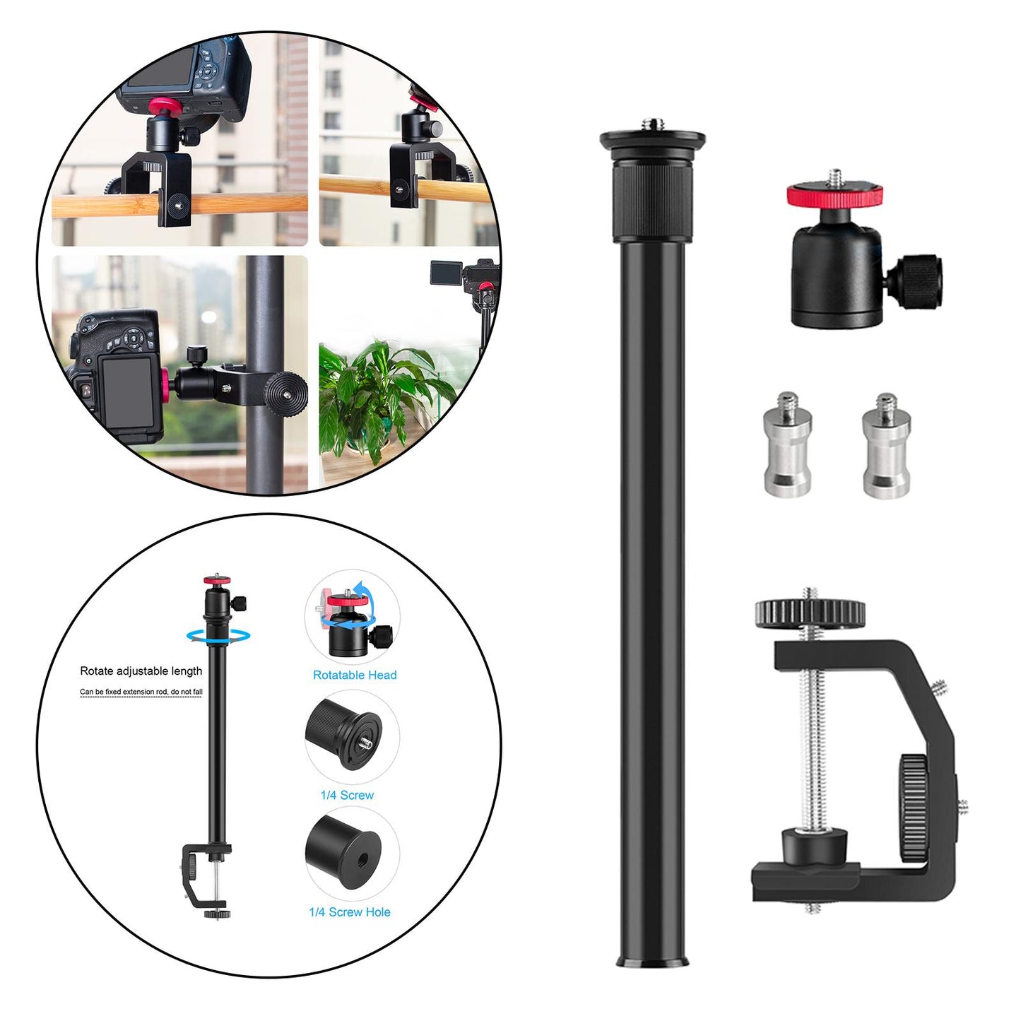 Table Desk Camera Clamp Mount w/1/4 Screw for DSLR Camcorder with Ball Head"