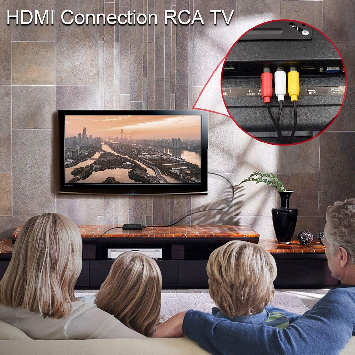 HDMI to AV Converter Video Audio Supports NTSC 1080P for Stick TV HD Box
