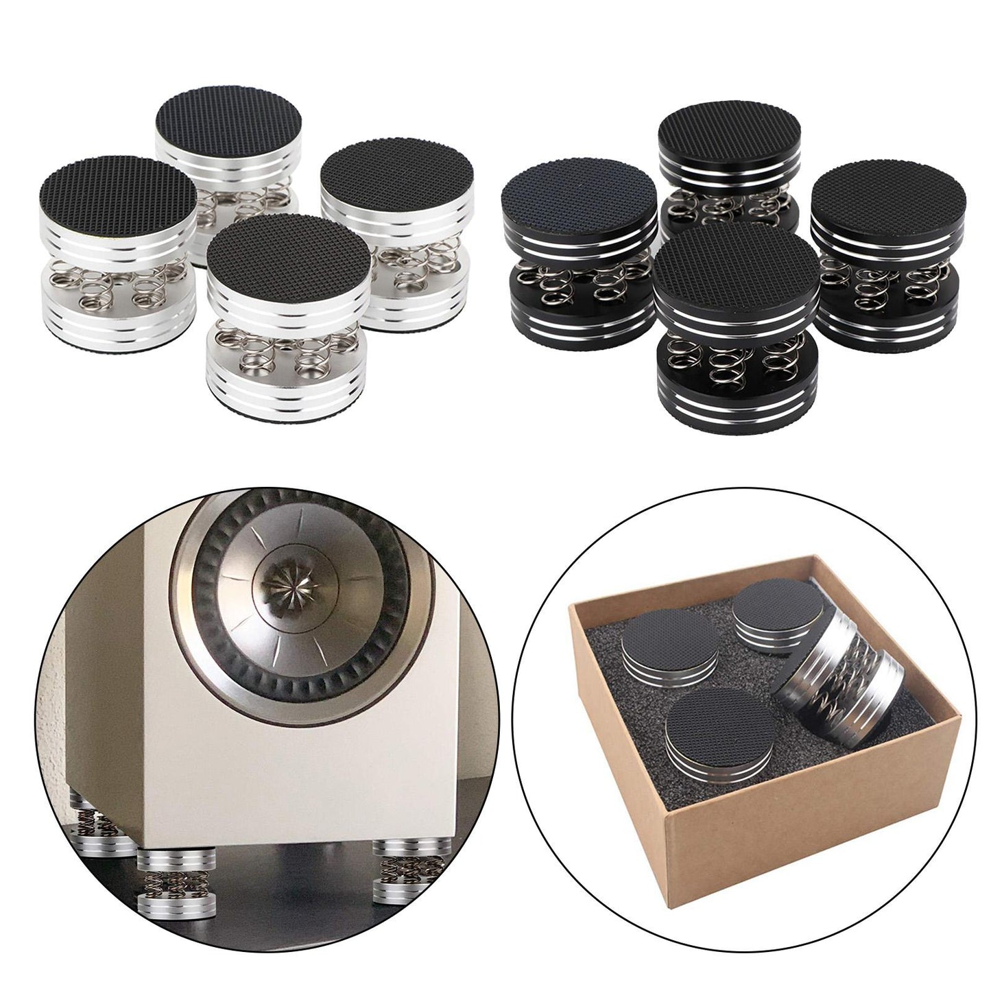 4PCS 44x38mm CNC Aluminum Spring Speakers Spikes Isolation Stand Black