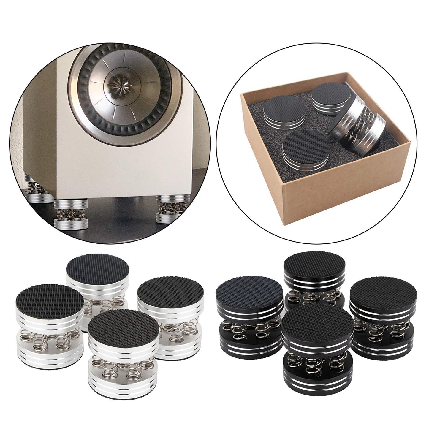 4PCS 44x38mm CNC Aluminum Spring Speakers Spikes Isolation Stand Black