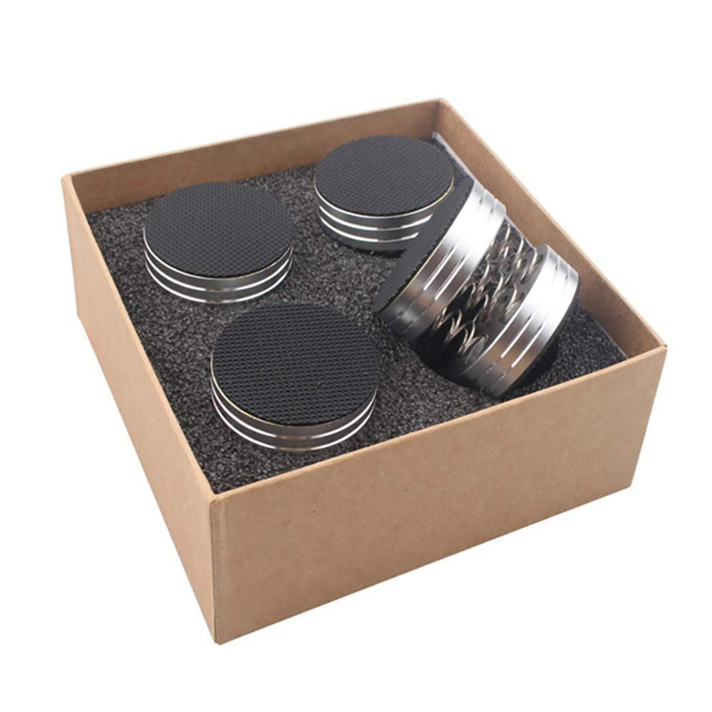 4PCS 44x38mm CNC Aluminum Spring Speakers Spikes Isolation Stand Silver